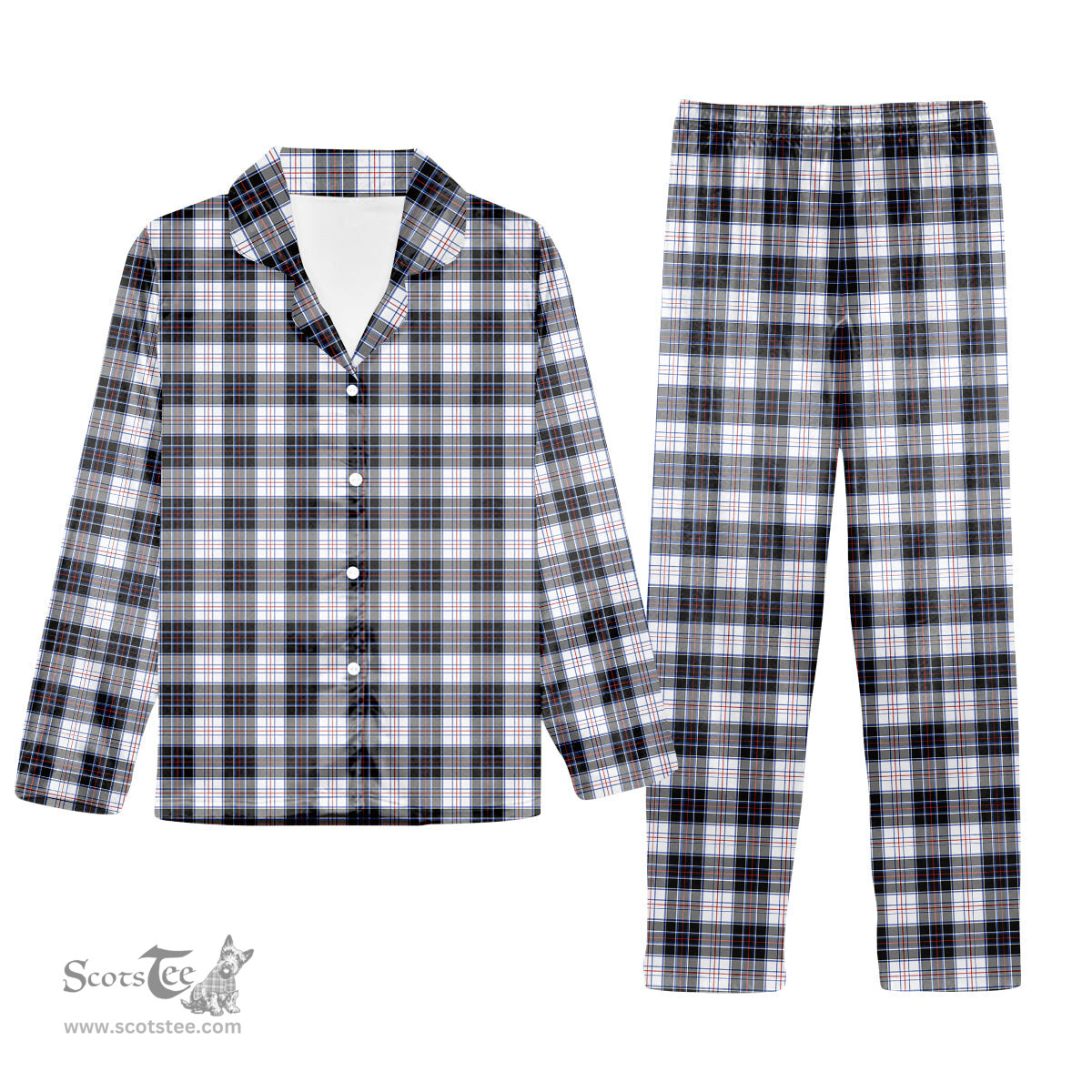 ScotsTee Shop Scottish McRae Dress Modern Tartan Pajama Satin Velvet Flannel Pajama Set