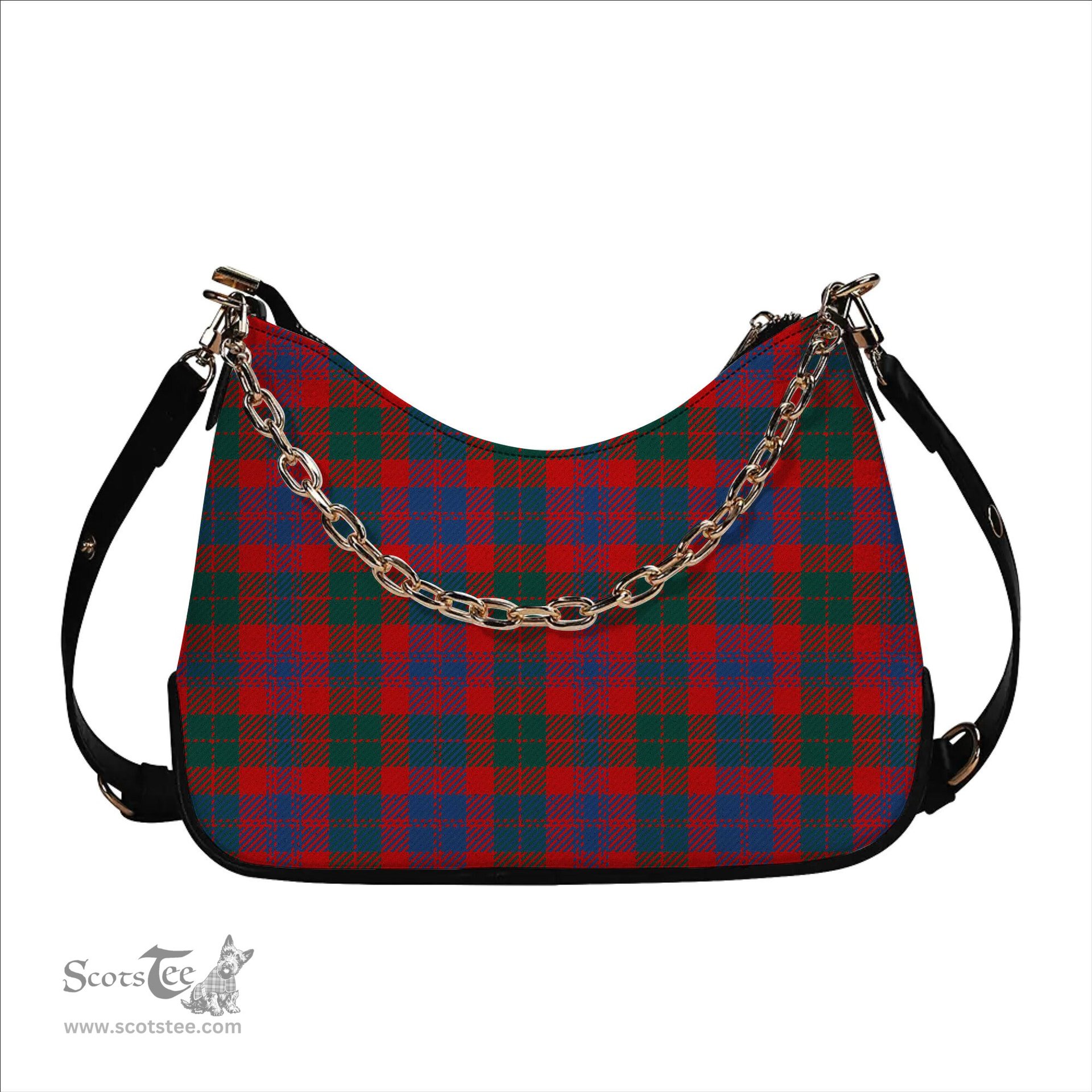 ScotsTee Shop Scottish Black Watch Pipe Band Modern Tartan Handbag Women's Shoulder Bag With Chain