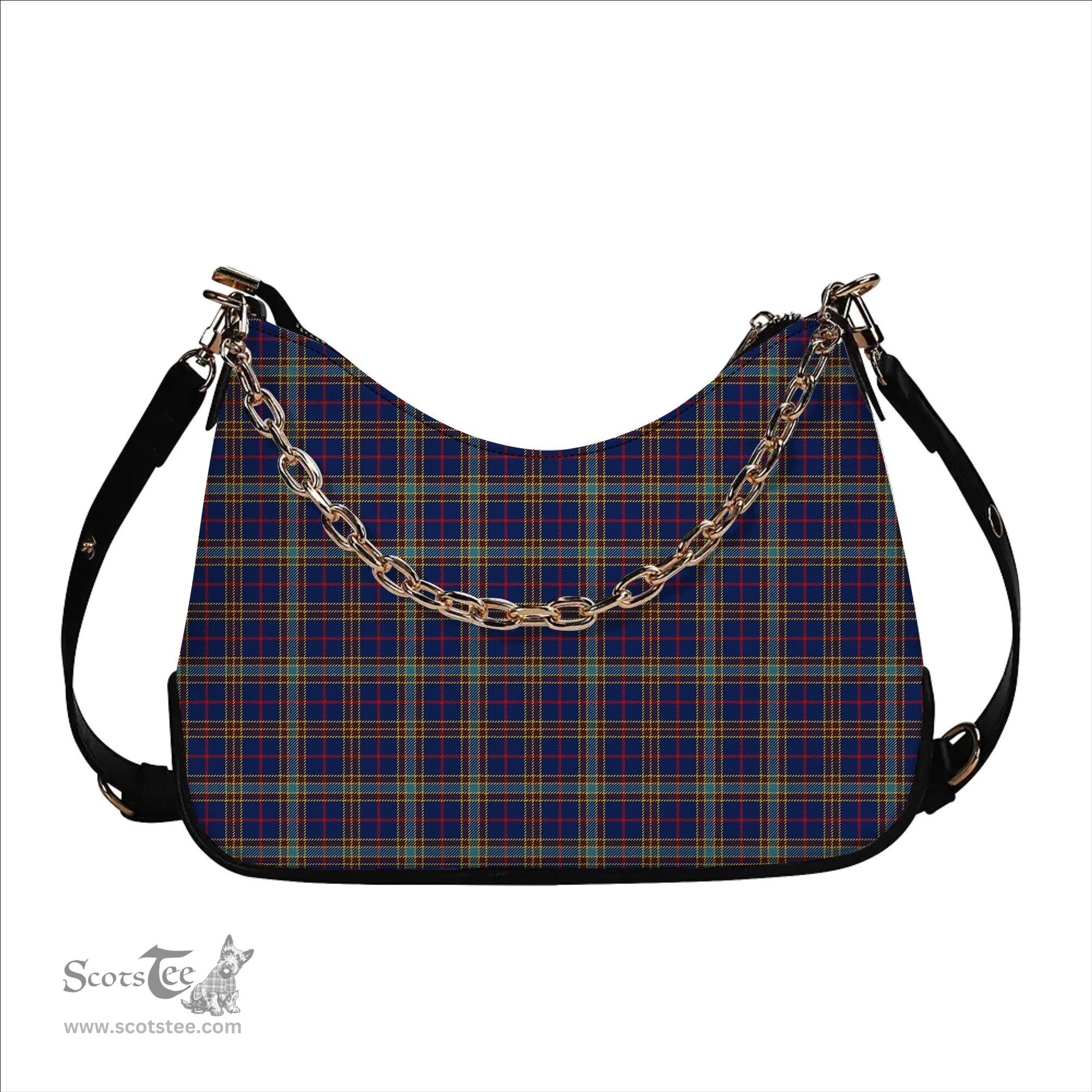 ScotsTee Shop Scottish Balfour Blue Modern Tartan Handbag Women's Shoulder Bag With Chain