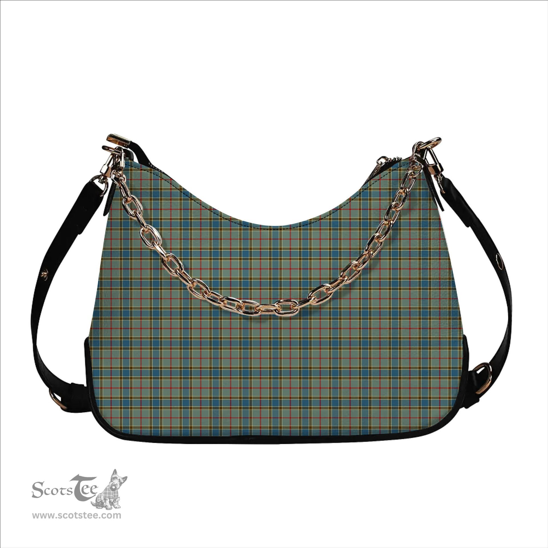 ScotsTee Shop Scottish Balfour Blue Tartan Handbag Women's Shoulder Bag With Chain