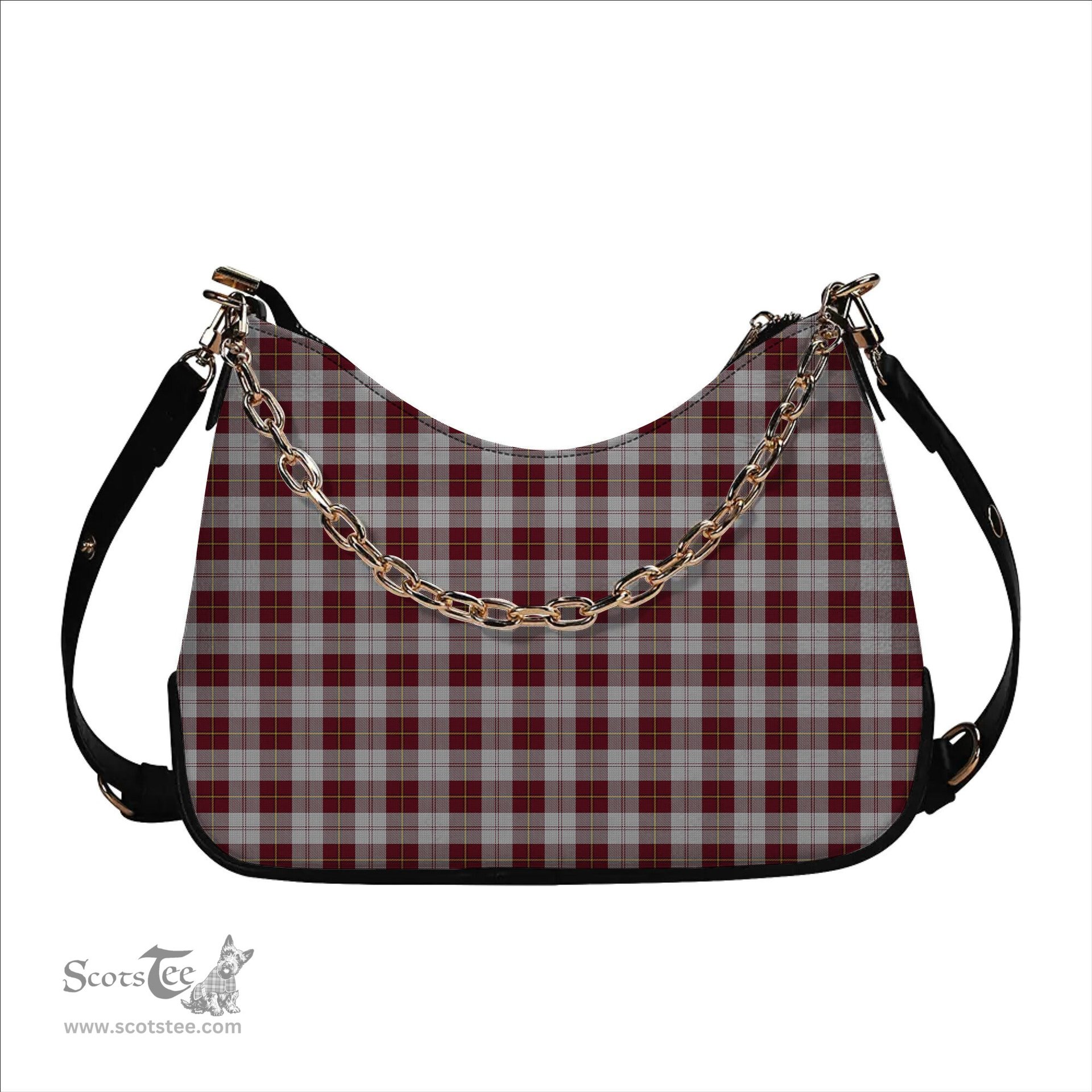 ScotsTee Shop Scottish Cunningham Dress Burgundy Dance Tartan Handbag Women's Shoulder Bag With Chain