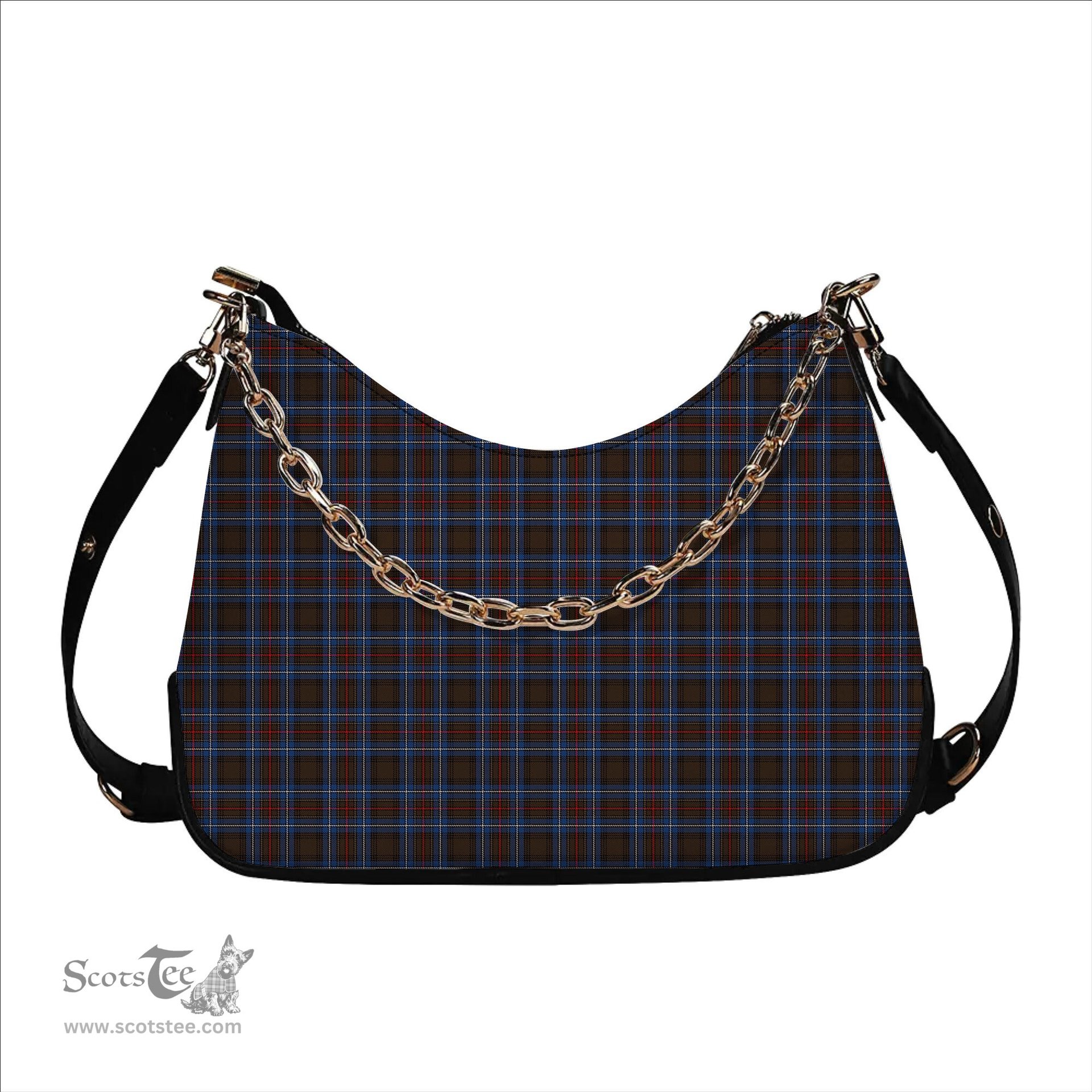 ScotsTee Shop Scottish Cockburn Brown Modern Tartan Handbag Women's Shoulder Bag With Chain