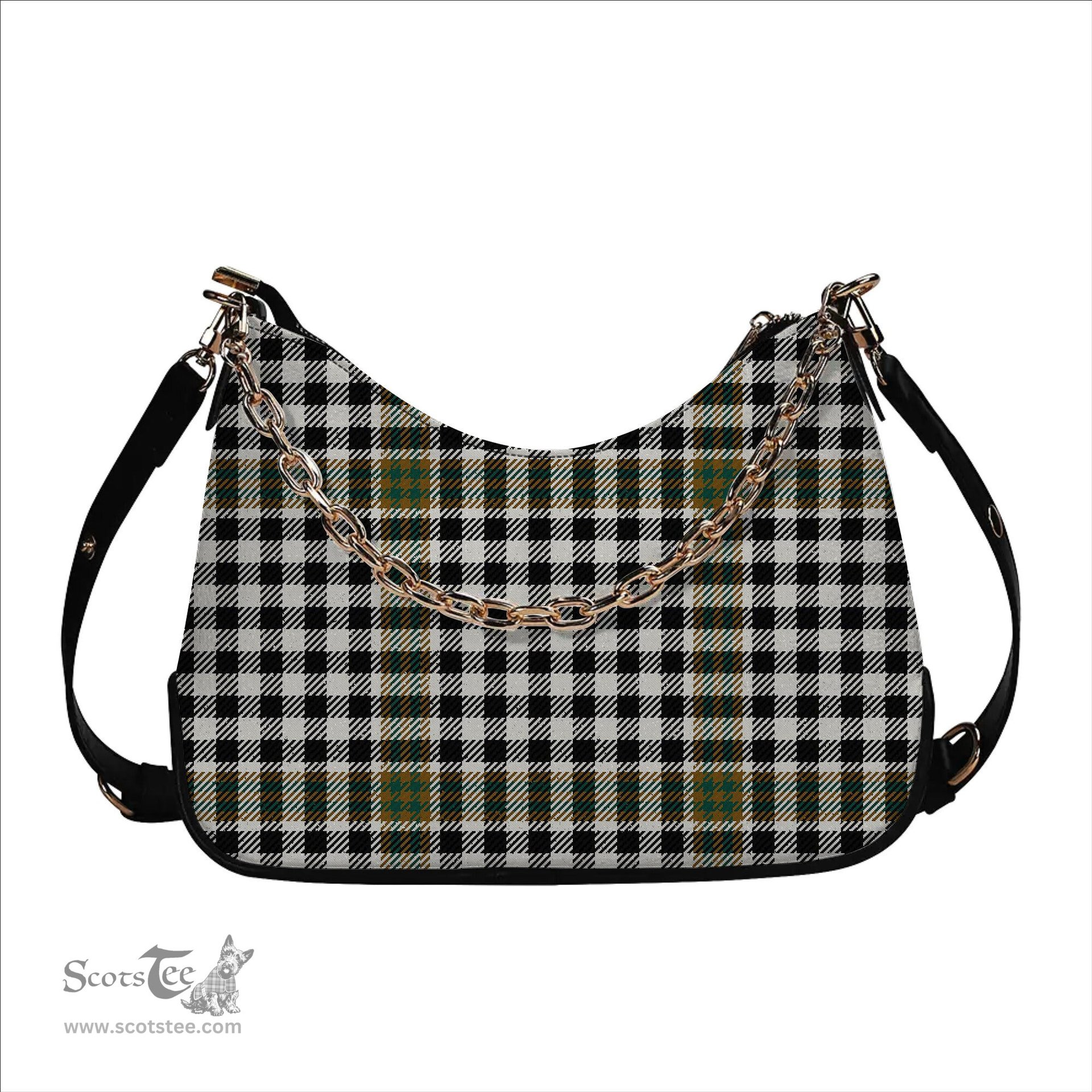 ScotsTee Shop Scottish Burns Check Modern Tartan Handbag Women's Shoulder Bag With Chain