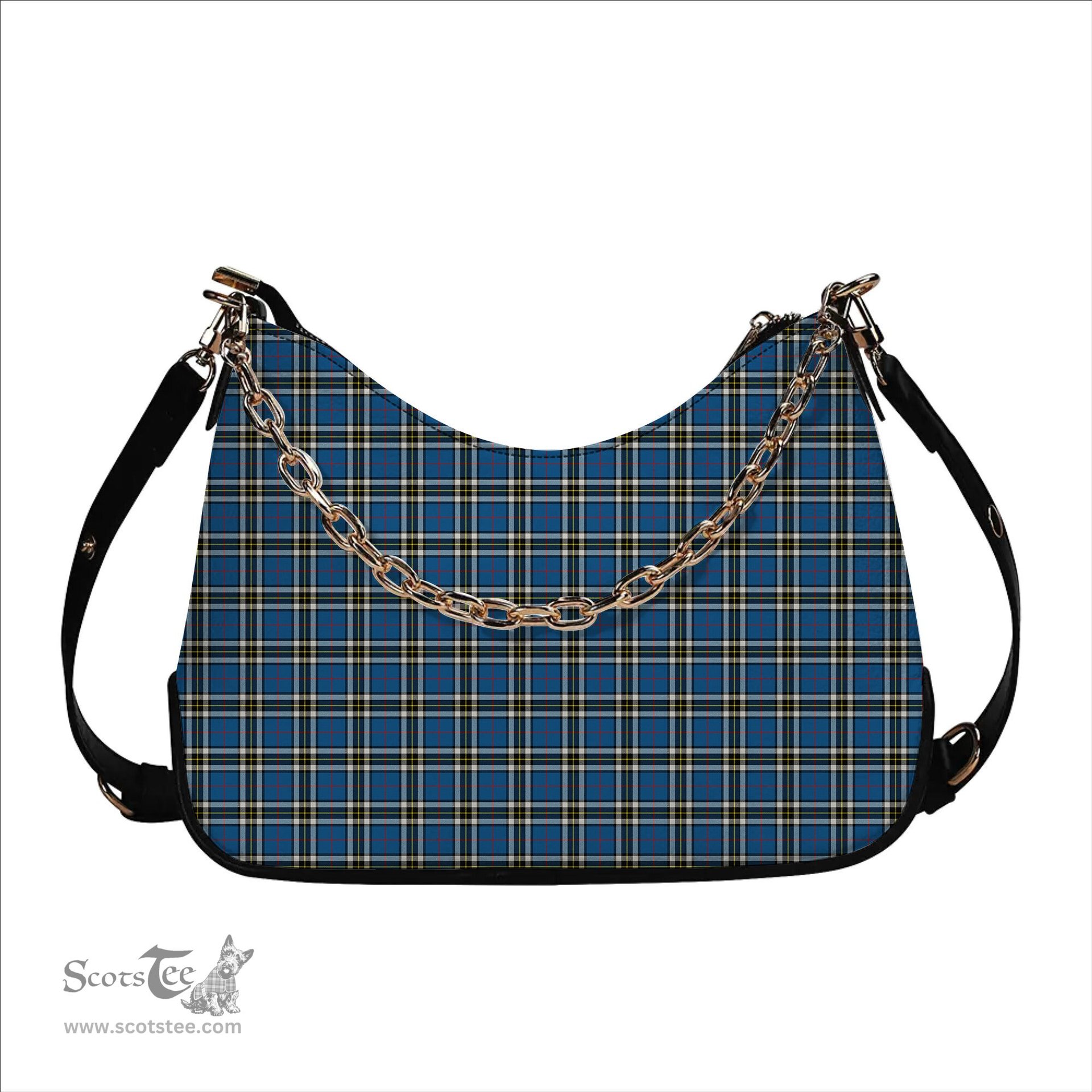 ScotsTee Shop Scottish Thomson Blue Modern Clan Tartan Handbag Women's Shoulder Bag With Chain