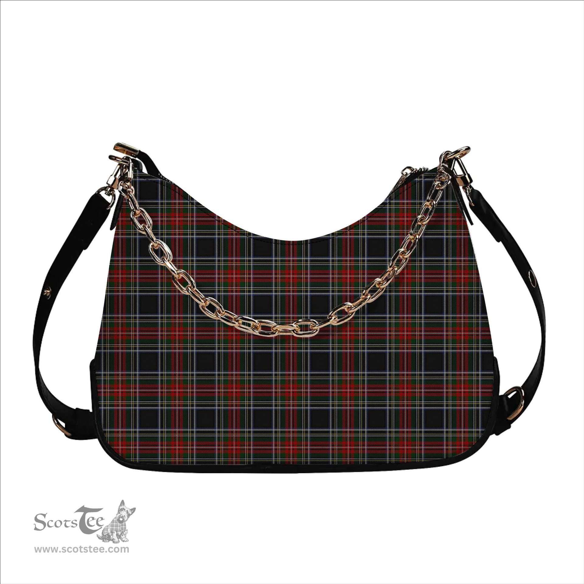 ScotsTee Shop Scottish Stewart Black Tartan Handbag Women's Shoulder Bag With Chain