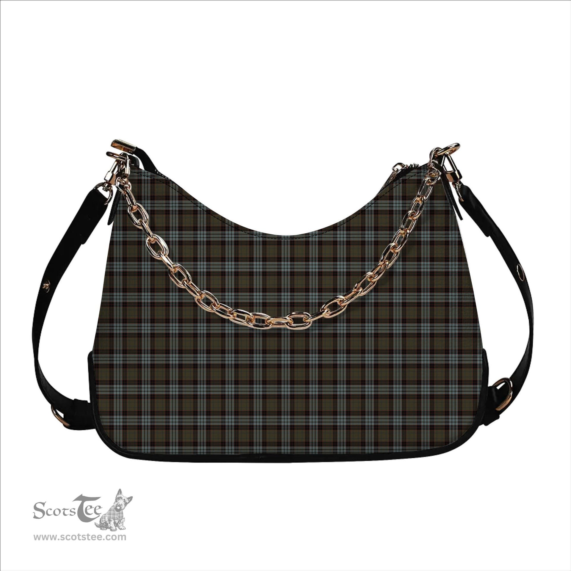 ScotsTee Shop Scottish Stewart Old Weathered Tartan Handbag Women's Shoulder Bag With Chain