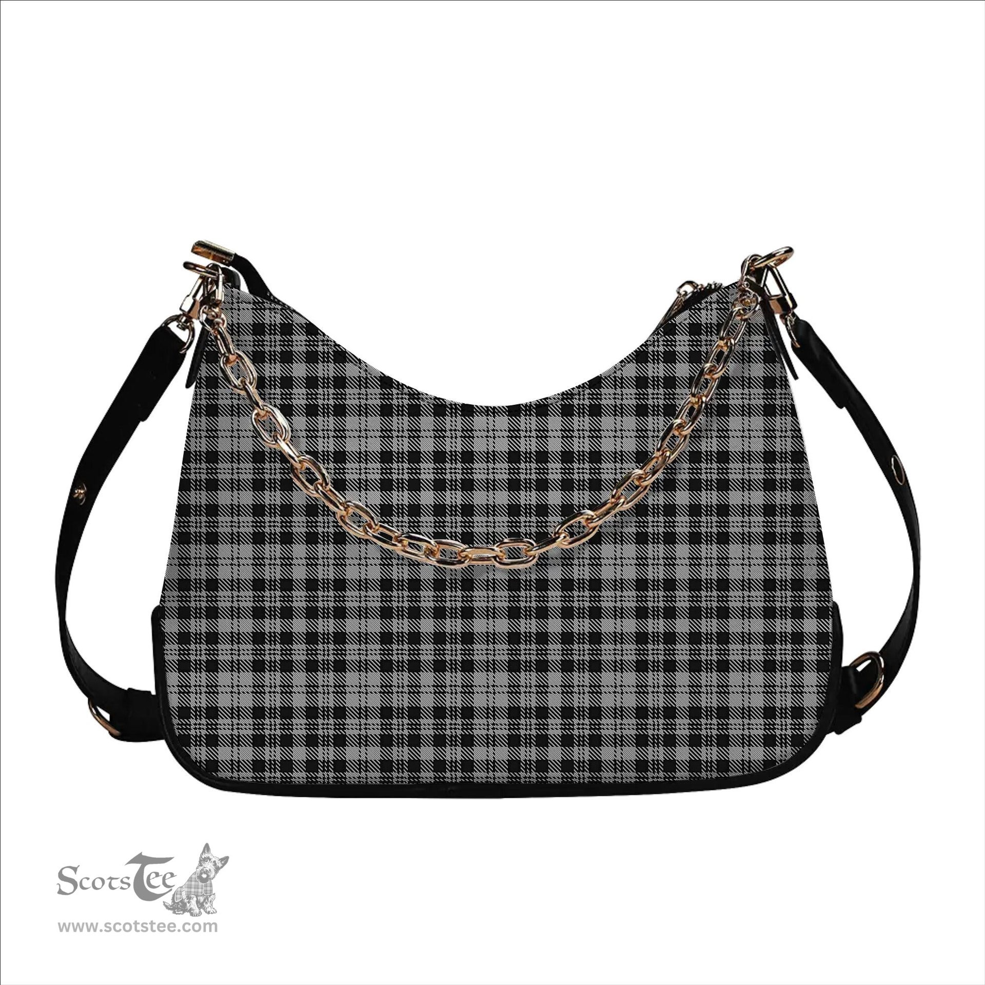ScotsTee Shop Scottish Scott B&W 1850 Tartan Handbag Women's Shoulder Bag With Chain