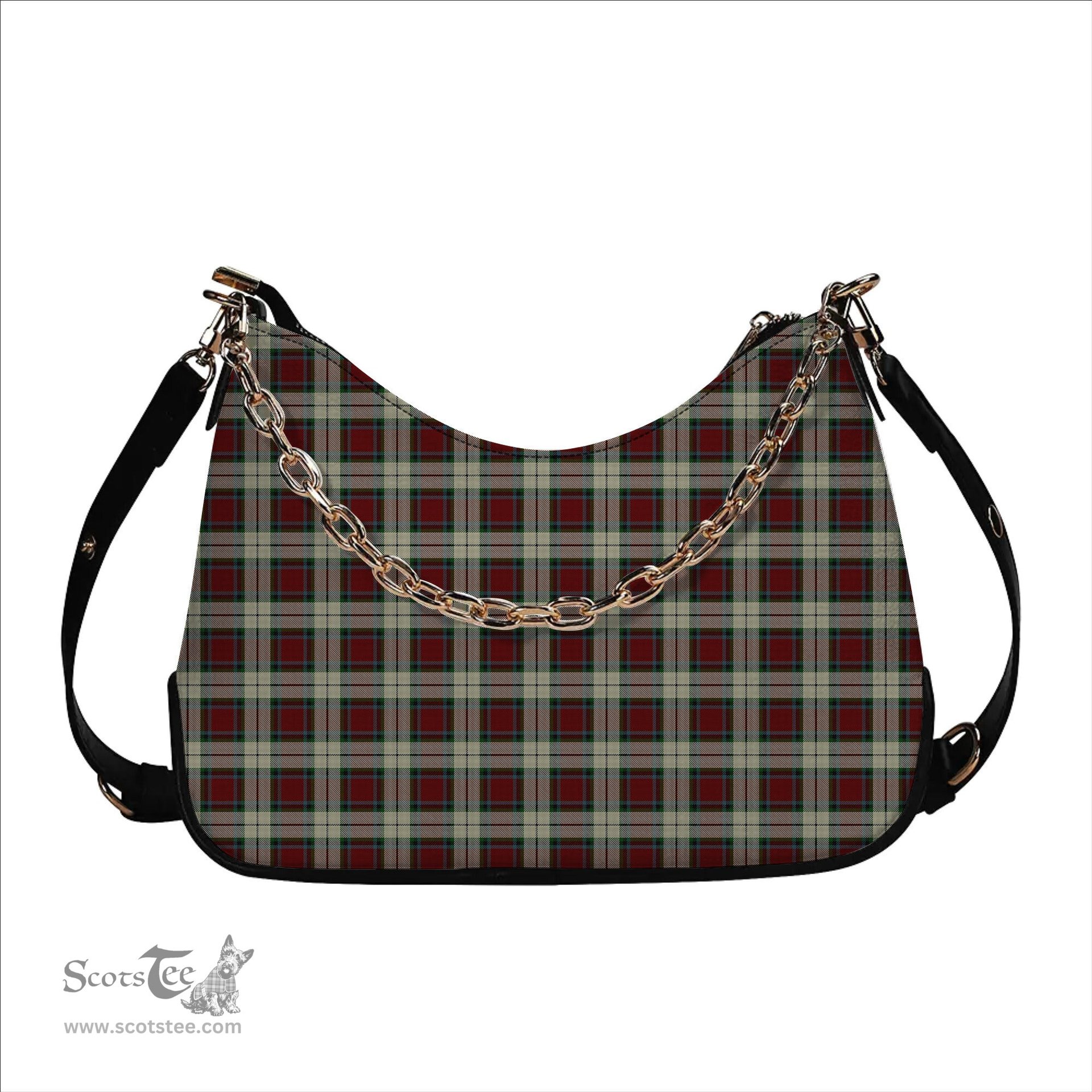 ScotsTee Shop Scottish Rose White Dress Tartan Handbag Women's Shoulder Bag With Chain