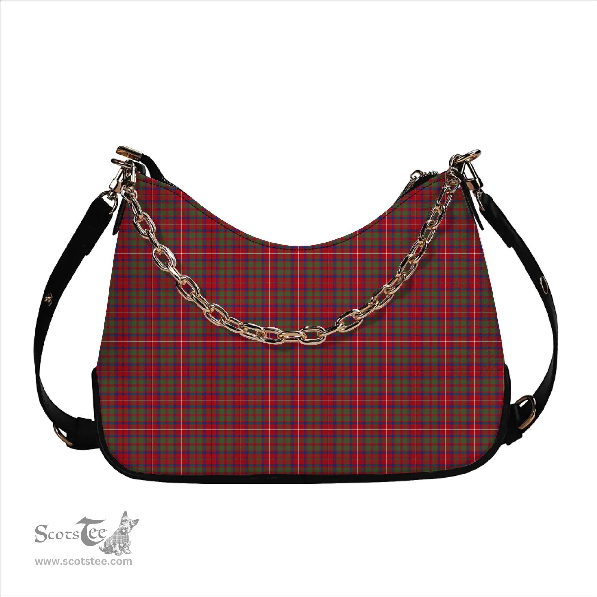 ScotsTee Shop Scottish Shaw Red Modern Tartan Handbag Women's Shoulder Bag With Chain