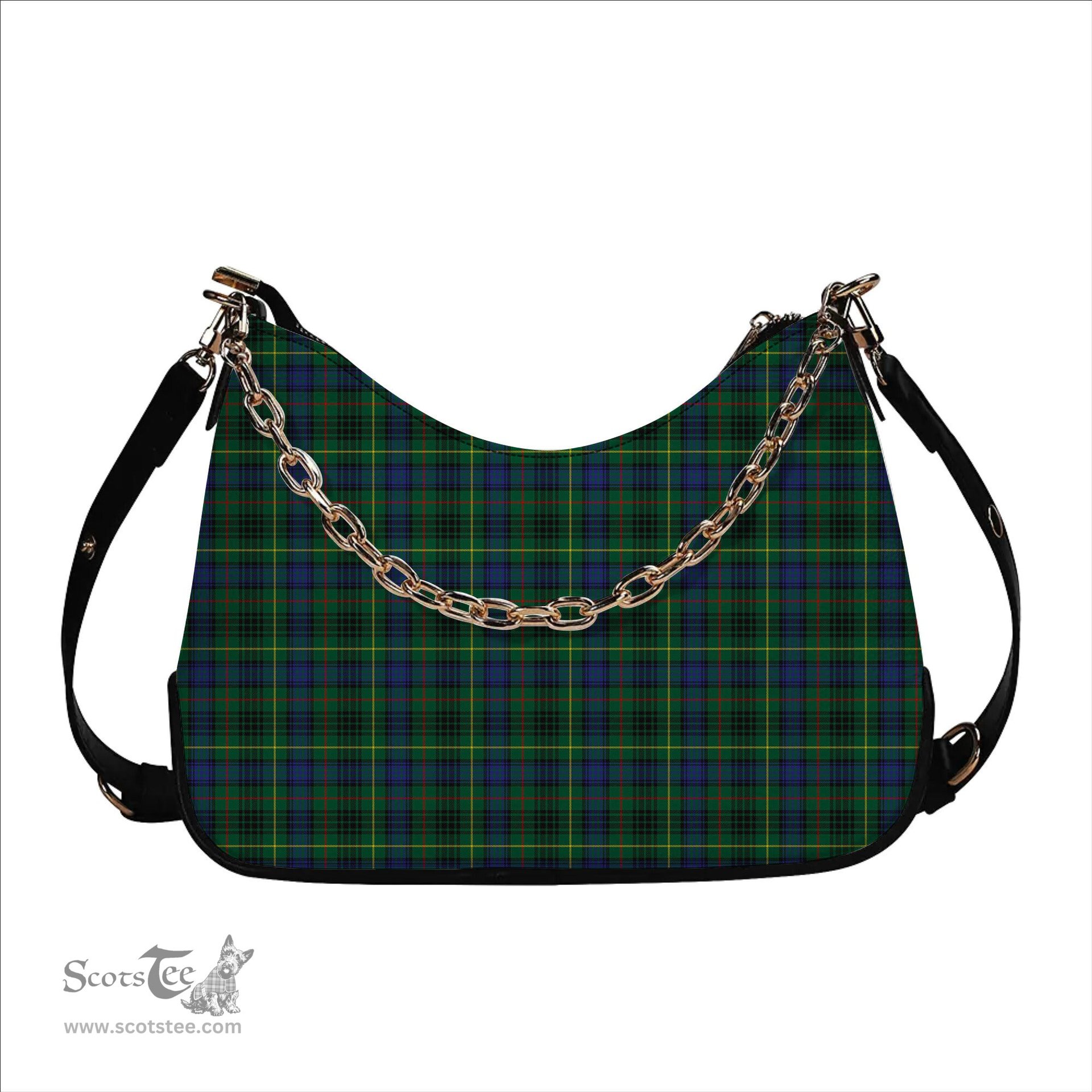 ScotsTee Shop Scottish Stewart Hunting Modern SC Tartan Handbag Women's Shoulder Bag With Chain