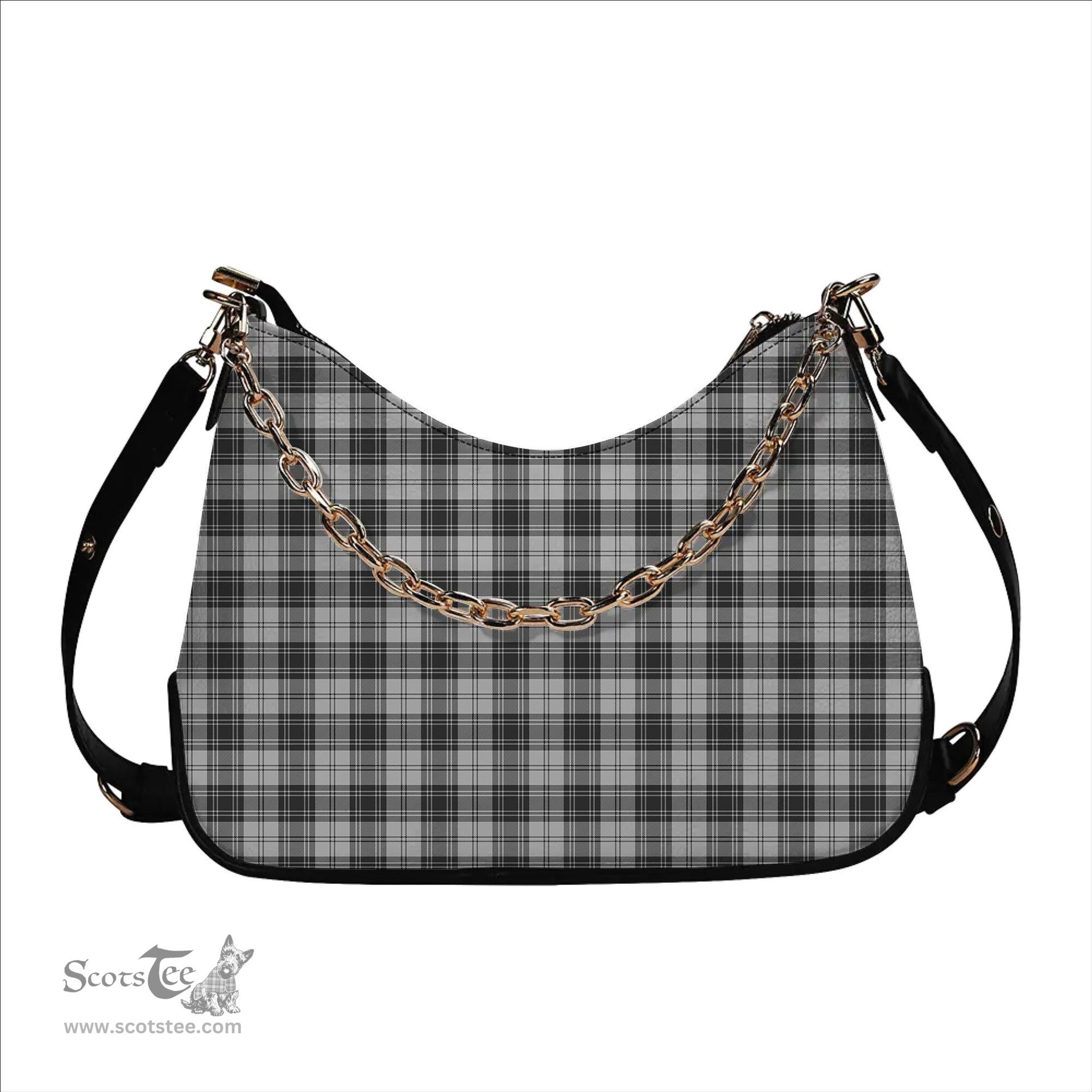 ScotsTee Shop Scottish Douglas Grey Modern Tartan Handbag Women's Shoulder Bag With Chain