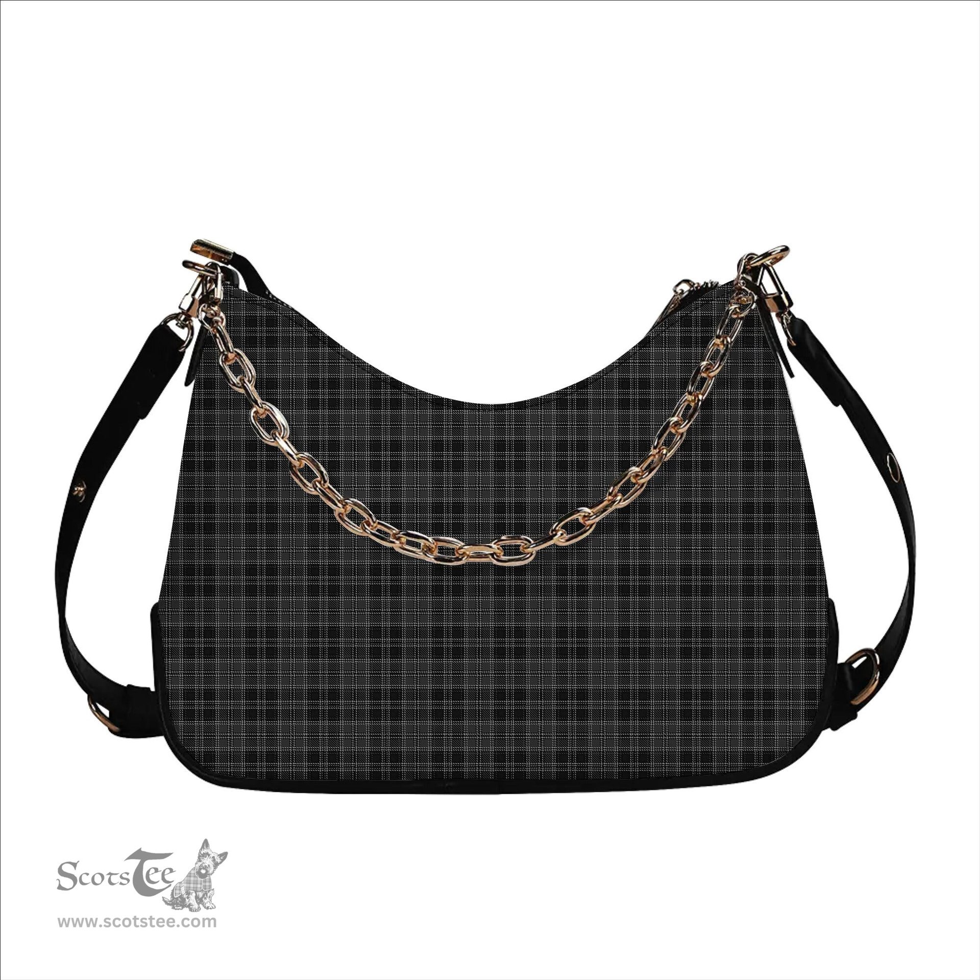 ScotsTee Shop Scottish Drummond Grey Tartan Handbag Women's Shoulder Bag With Chain