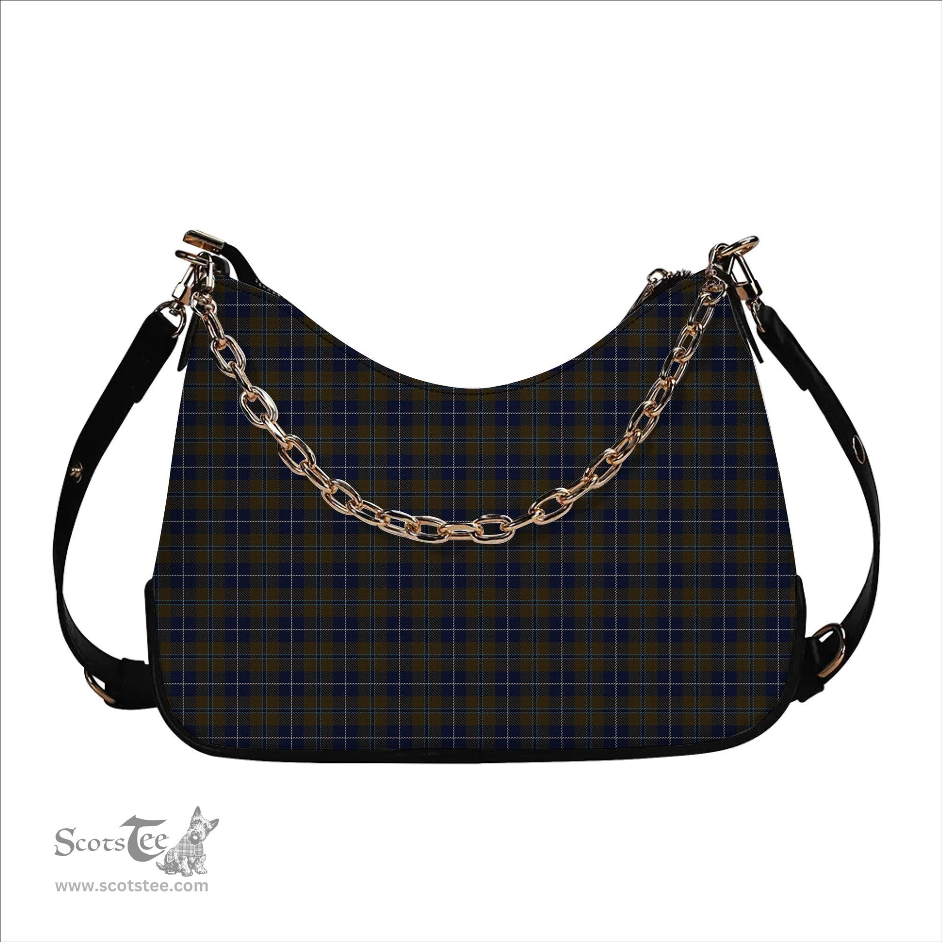 ScotsTee Shop Scottish Douglas Brown Tartan Handbag Women's Shoulder Bag With Chain