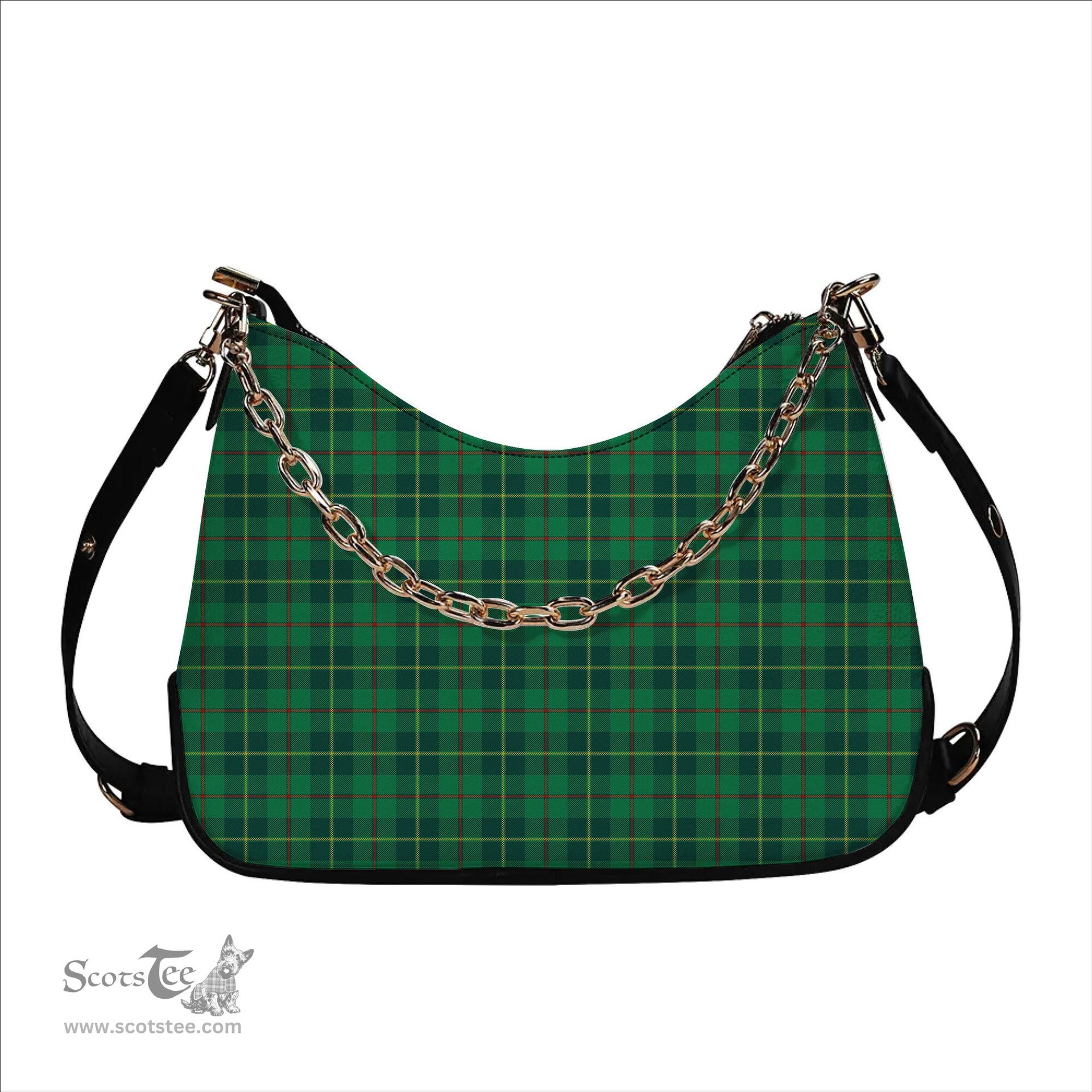 ScotsTee Shop Scottish Galloway Green Modern Tartan Handbag Women's Shoulder Bag With Chain