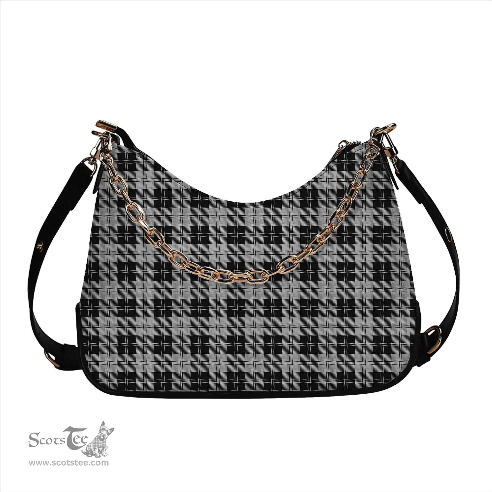 ScotsTee Shop Scottish Erskine Black and White Tartan Handbag Women's Shoulder Bag With Chain