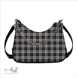 ScotsTee Shop Scottish Erskine Black and White Tartan Handbag Women's Shoulder Bag With Chain