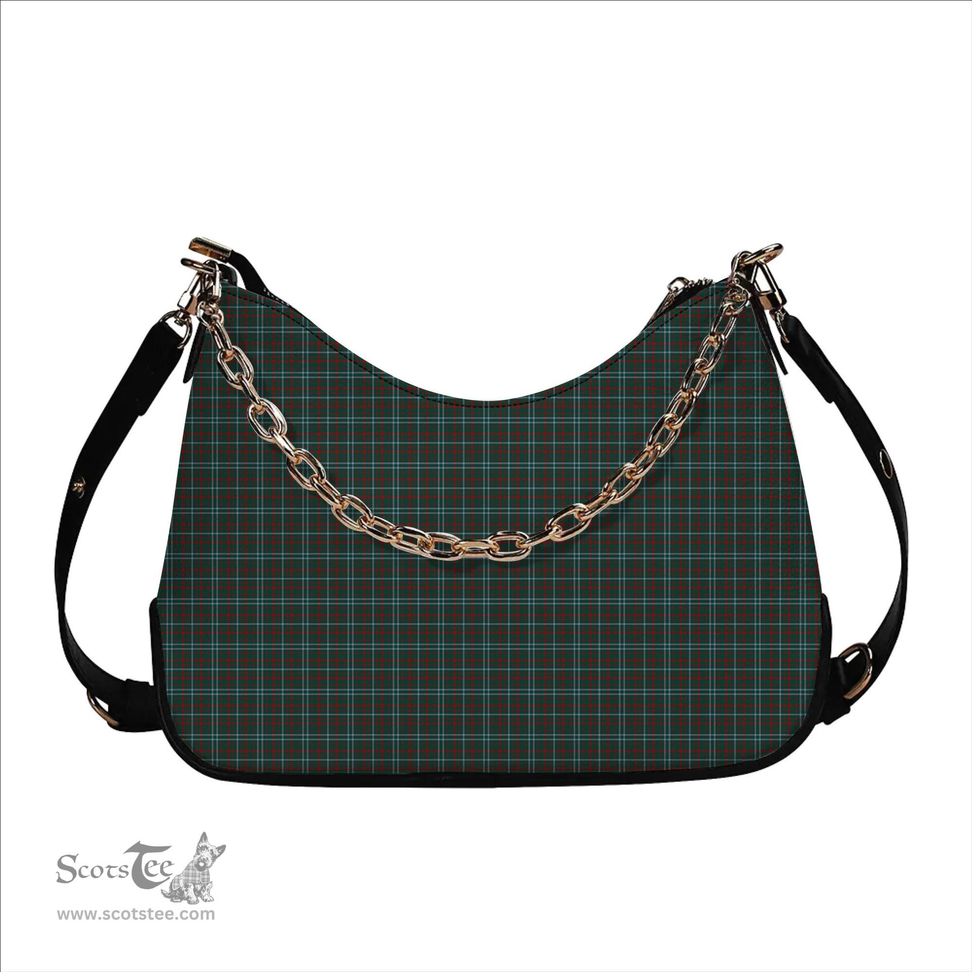 ScotsTee Shop Scottish Dundee Green Tartan Handbag Women's Shoulder Bag With Chain