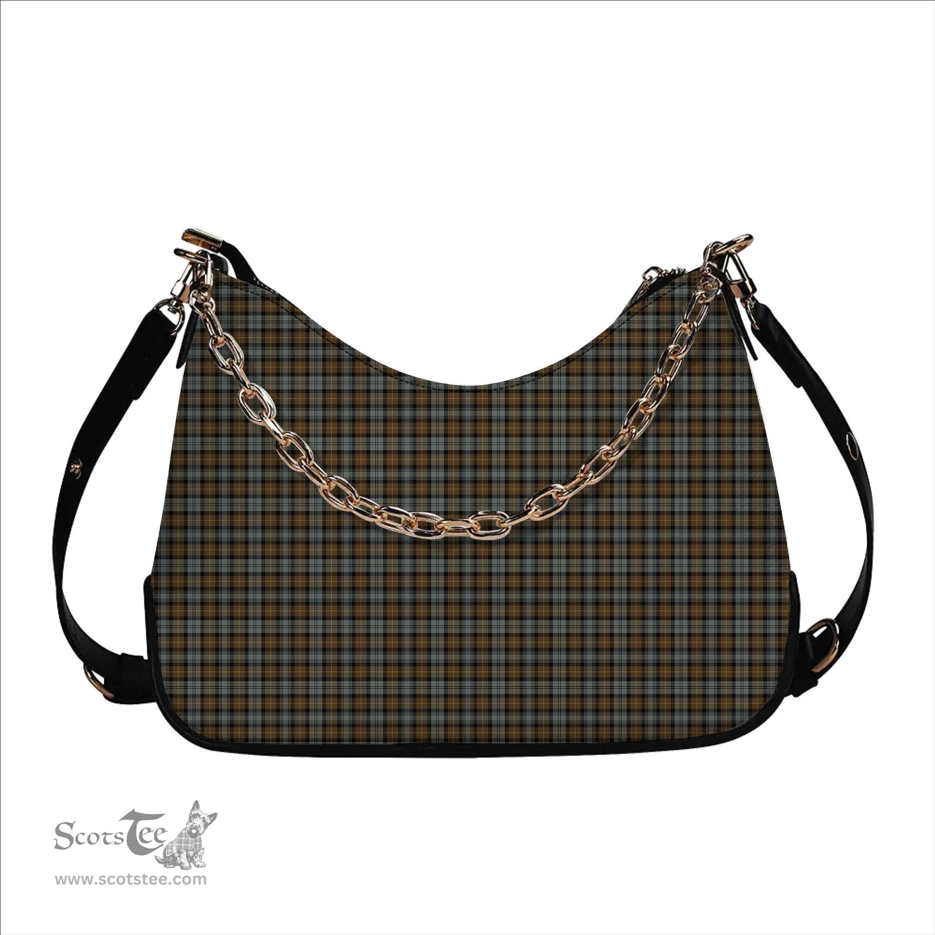 ScotsTee Shop Scottish Gordon Weathered Tartan Handbag Women's Shoulder Bag With Chain