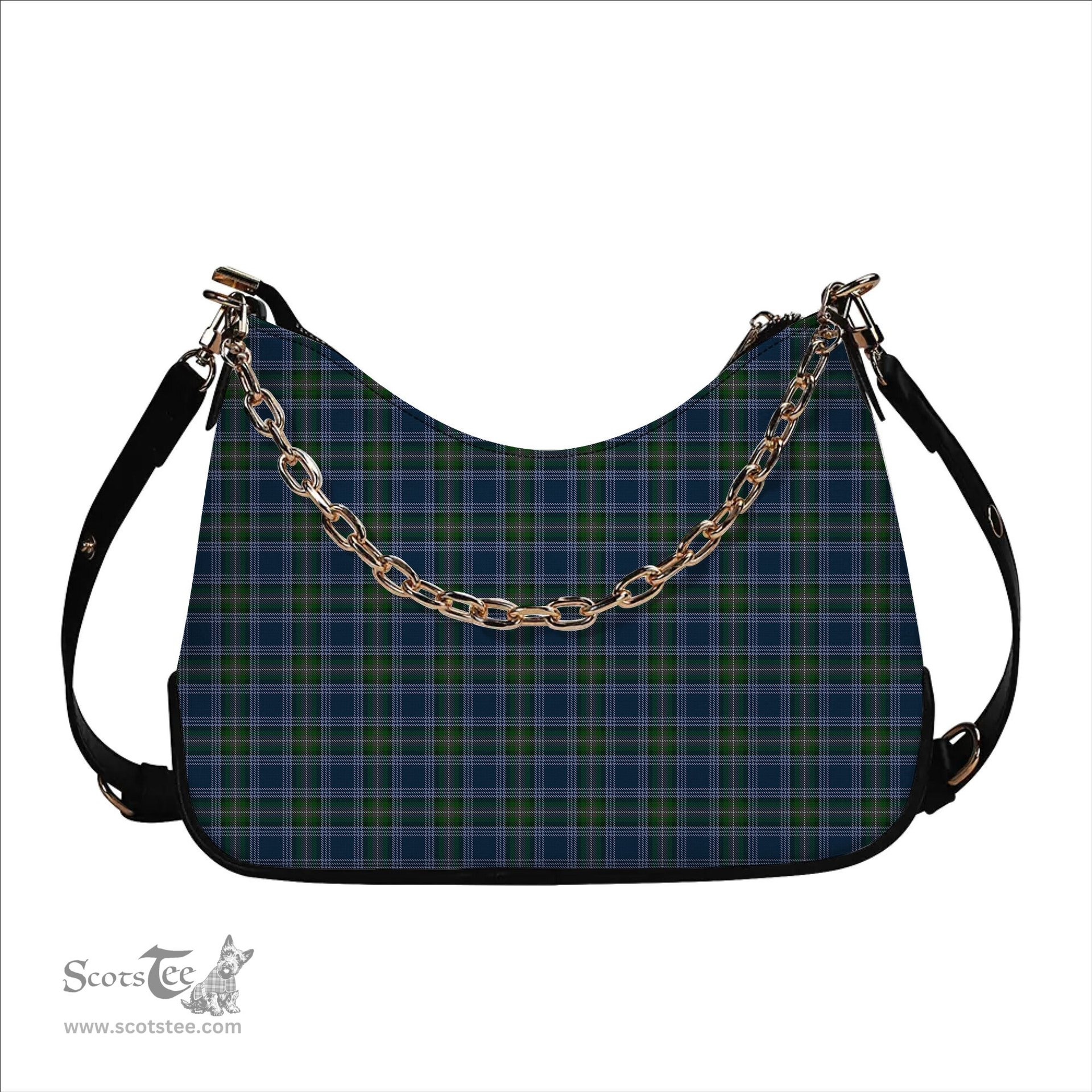 ScotsTee Shop Scottish Greenshields Tartan Handbag Women's Shoulder Bag With Chain
