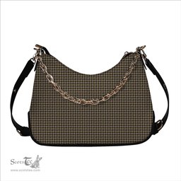ScotsTee Shop Scottish Shepherd Brown & White Tartan Handbag Women's Shoulder Bag With Chain