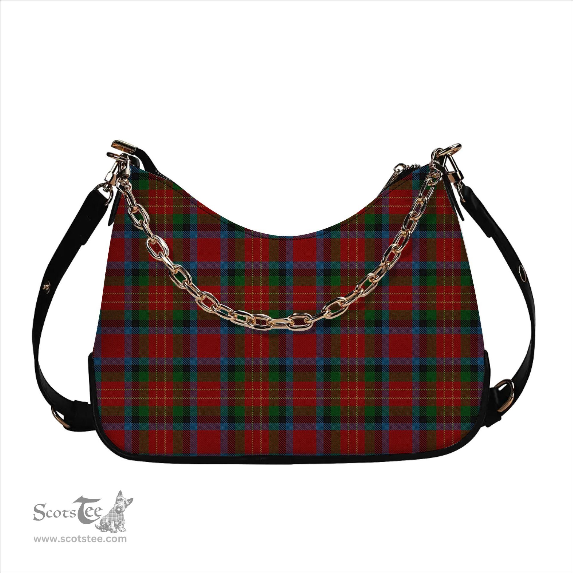 ScotsTee Shop Scottish Sturrock Blue & Black Tartan Handbag Women's Shoulder Bag With Chain