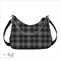 ScotsTee Shop Scottish MacLean Black and White Tartan Handbag Women's Shoulder Bag With Chain