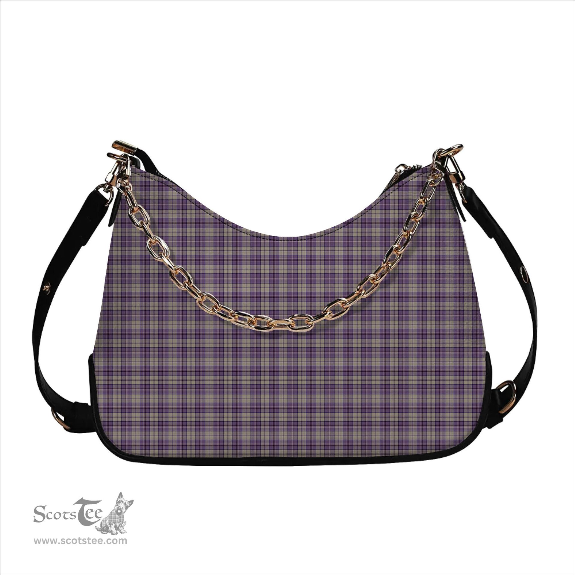ScotsTee Shop Scottish Harris Lilac Tartan Handbag Women's Shoulder Bag With Chain