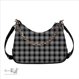 ScotsTee Shop Scottish Menzies Black & White Modern Tartan Handbag Women's Shoulder Bag With Chain