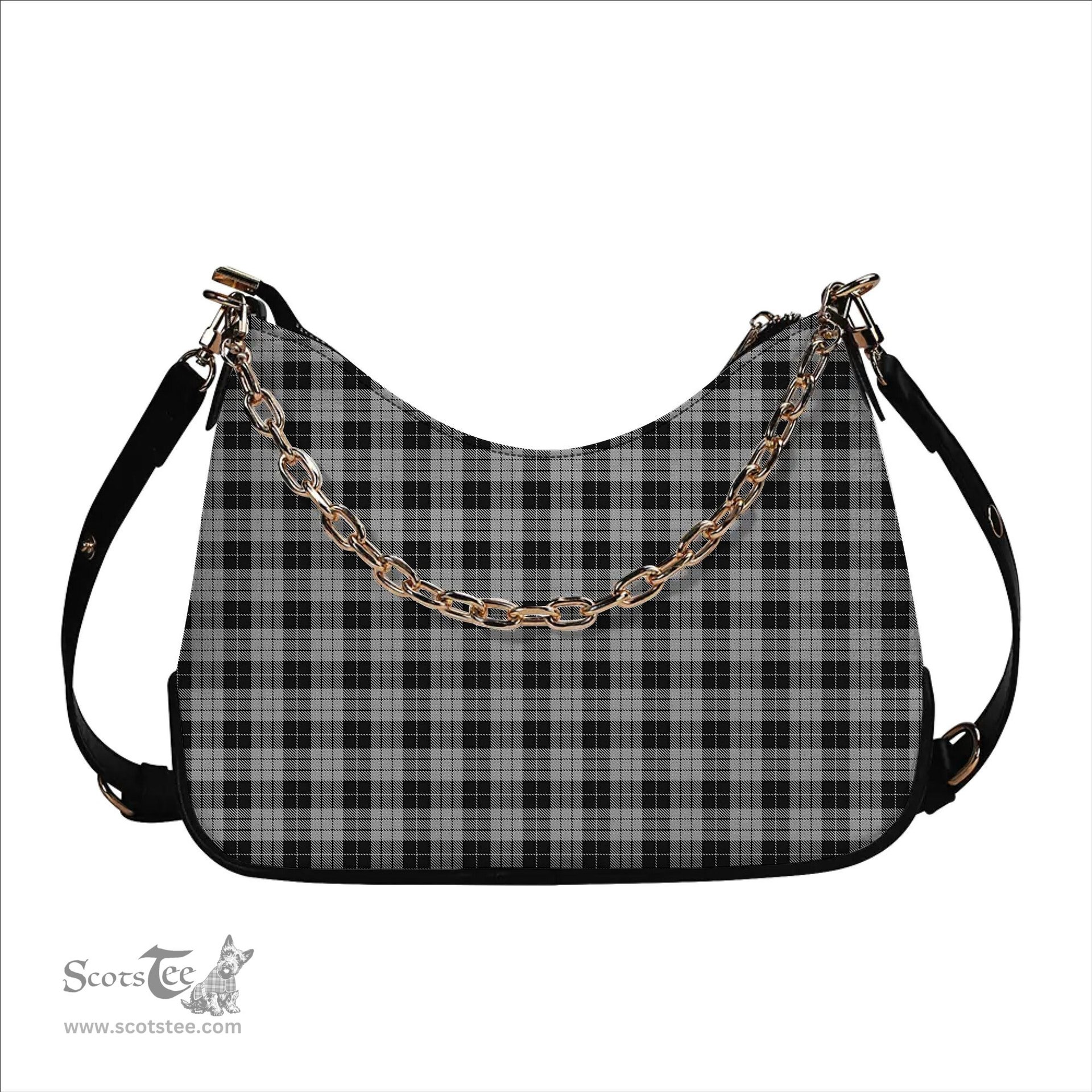 ScotsTee Shop Scottish McLeod Black and White Tartan Handbag Women's Shoulder Bag With Chain