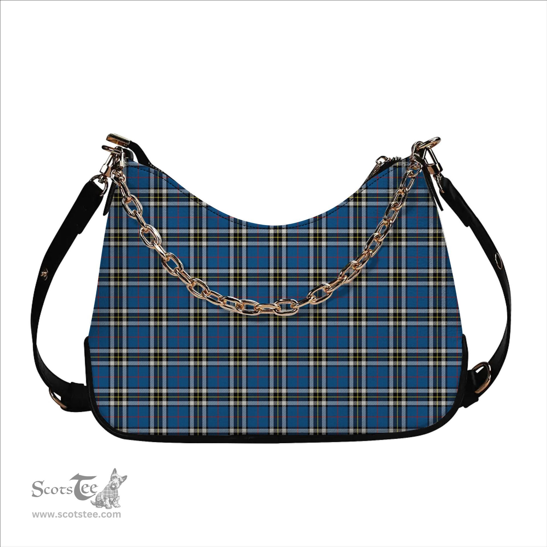 ScotsTee Shop Scottish McThomas Blue Modern Tartan Handbag Women's Shoulder Bag With Chain