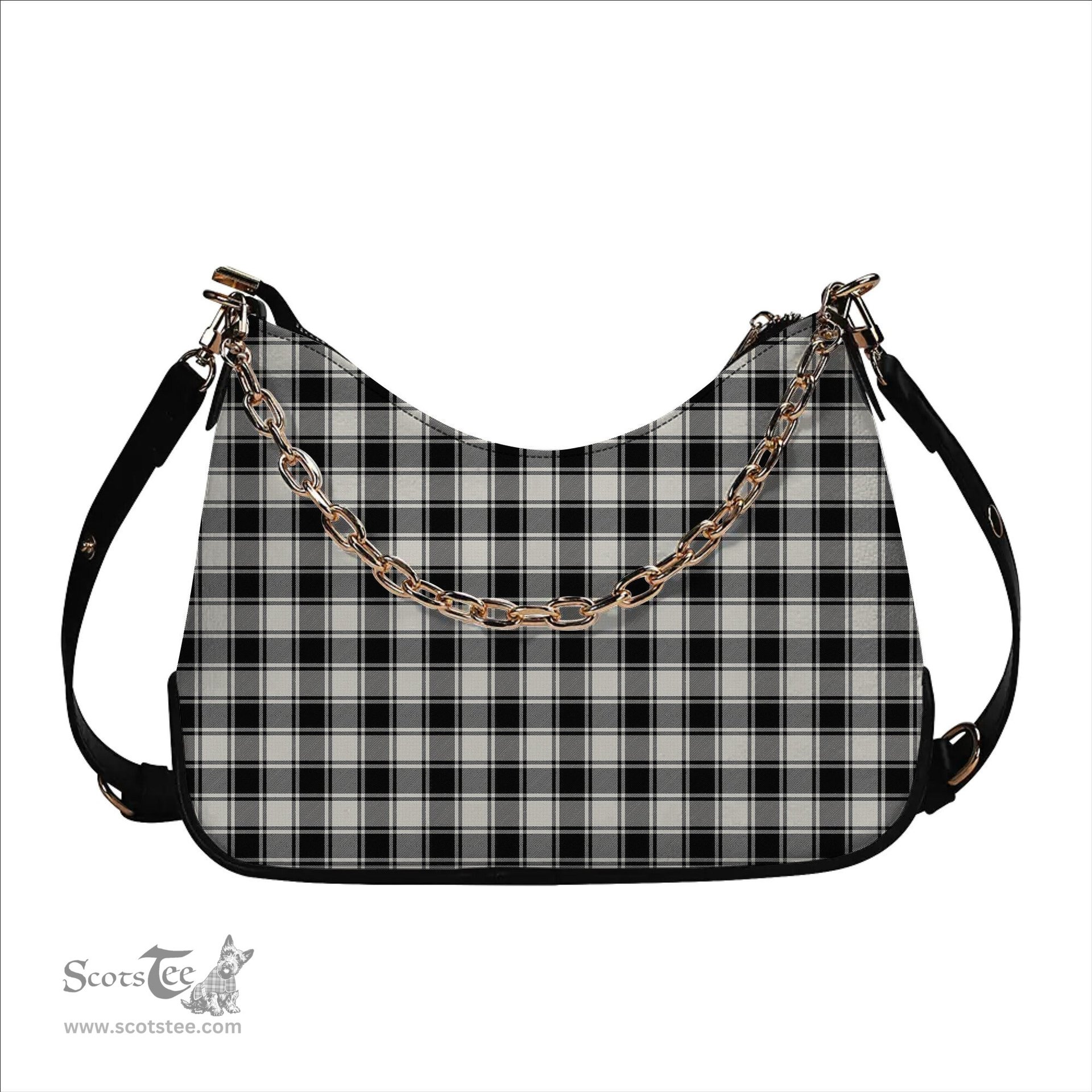 ScotsTee Shop Scottish McPhee B&W Ancient Tartan Handbag Women's Shoulder Bag With Chain