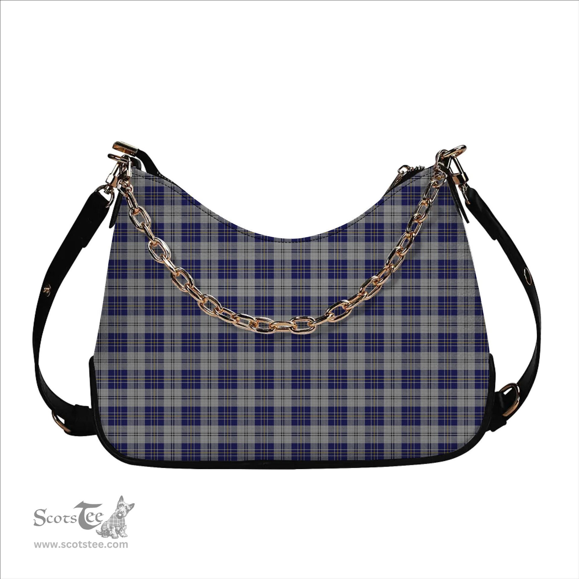 ScotsTee Shop Scottish McPherson Dress Blue Tartan Handbag Women's Shoulder Bag With Chain