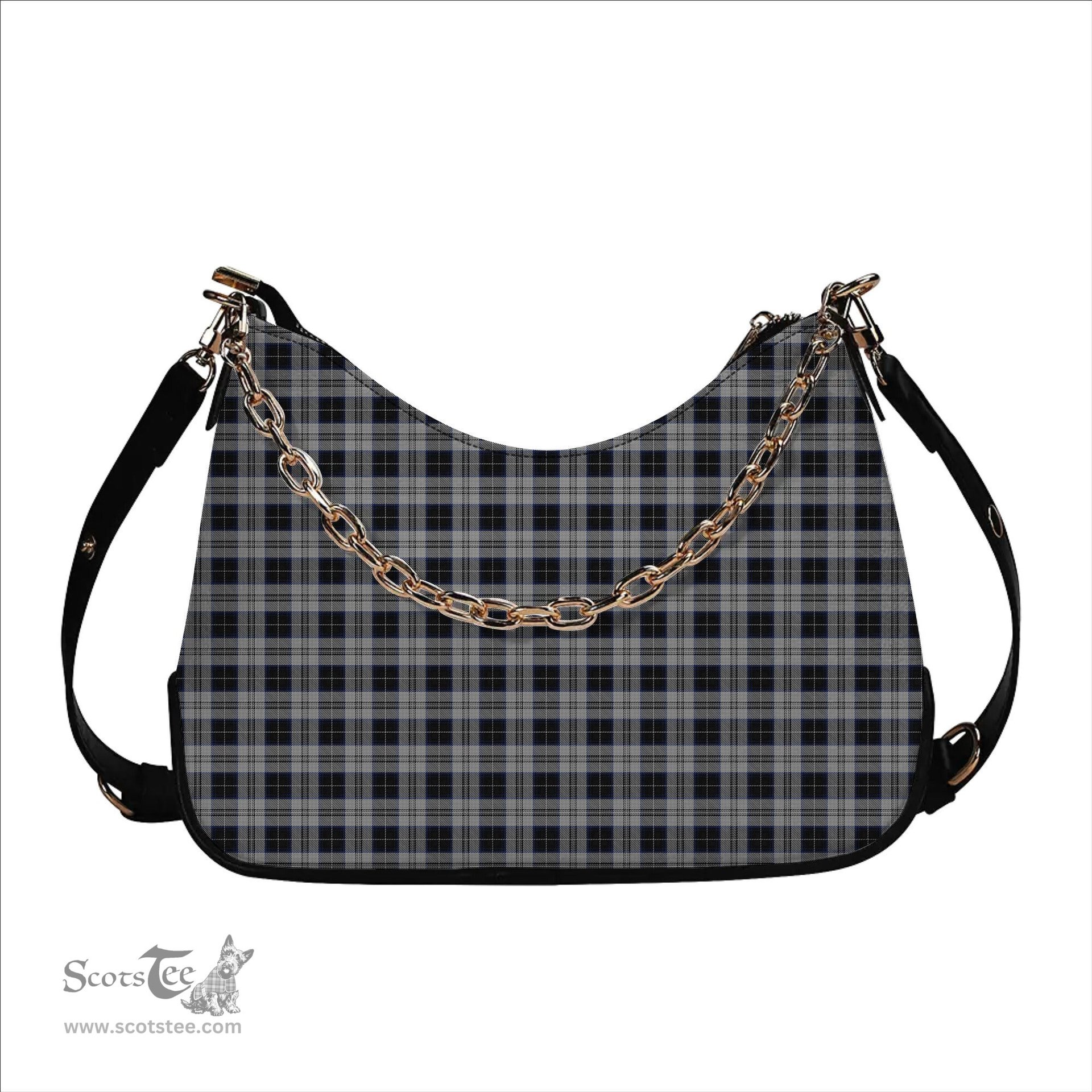 ScotsTee Shop Scottish Menzies Black Dress Tartan Handbag Women's Shoulder Bag With Chain