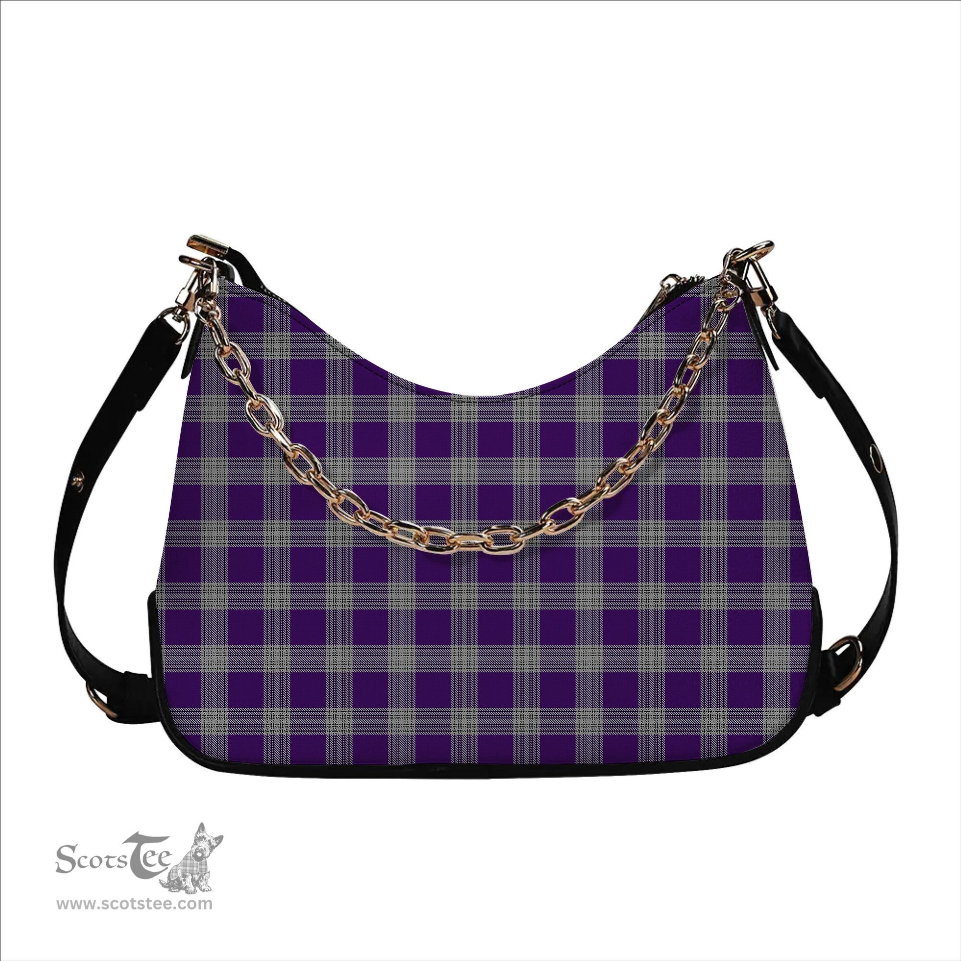 ScotsTee Shop Scottish Menzies Mauve and White Tartan Handbag Women's Shoulder Bag With Chain