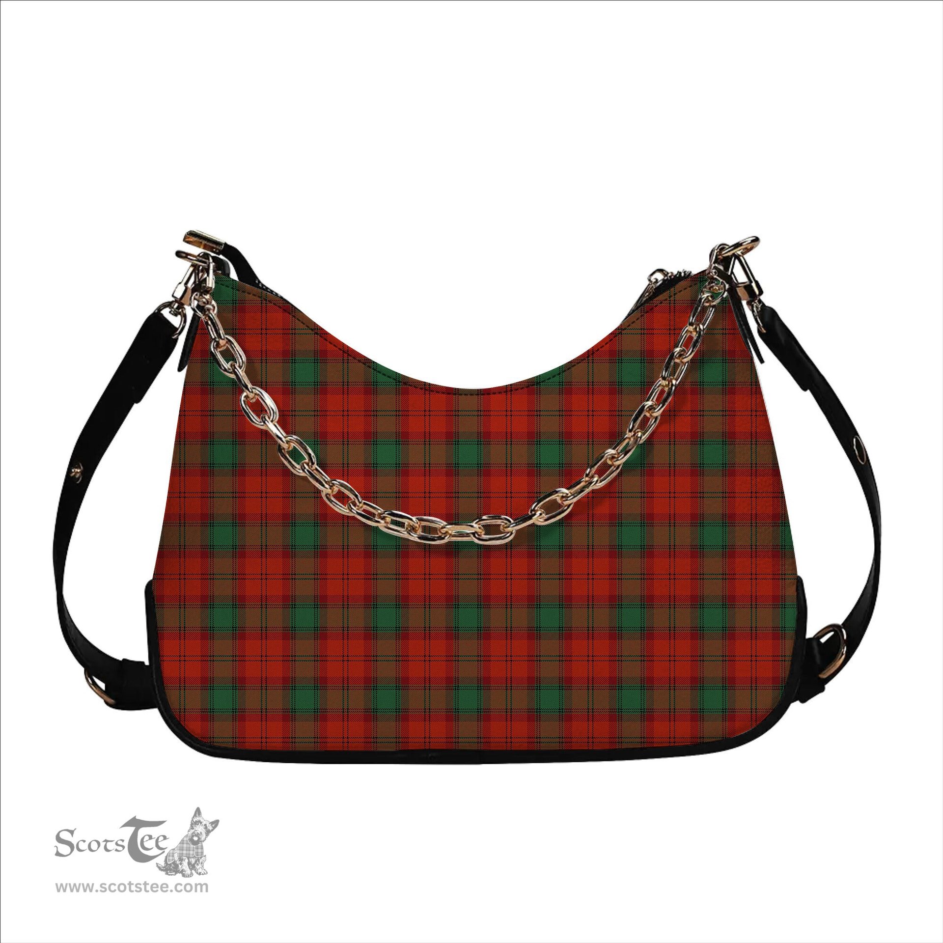 ScotsTee Shop Scottish Lindsay Black lines Ancient Tartan Handbag Women's Shoulder Bag With Chain