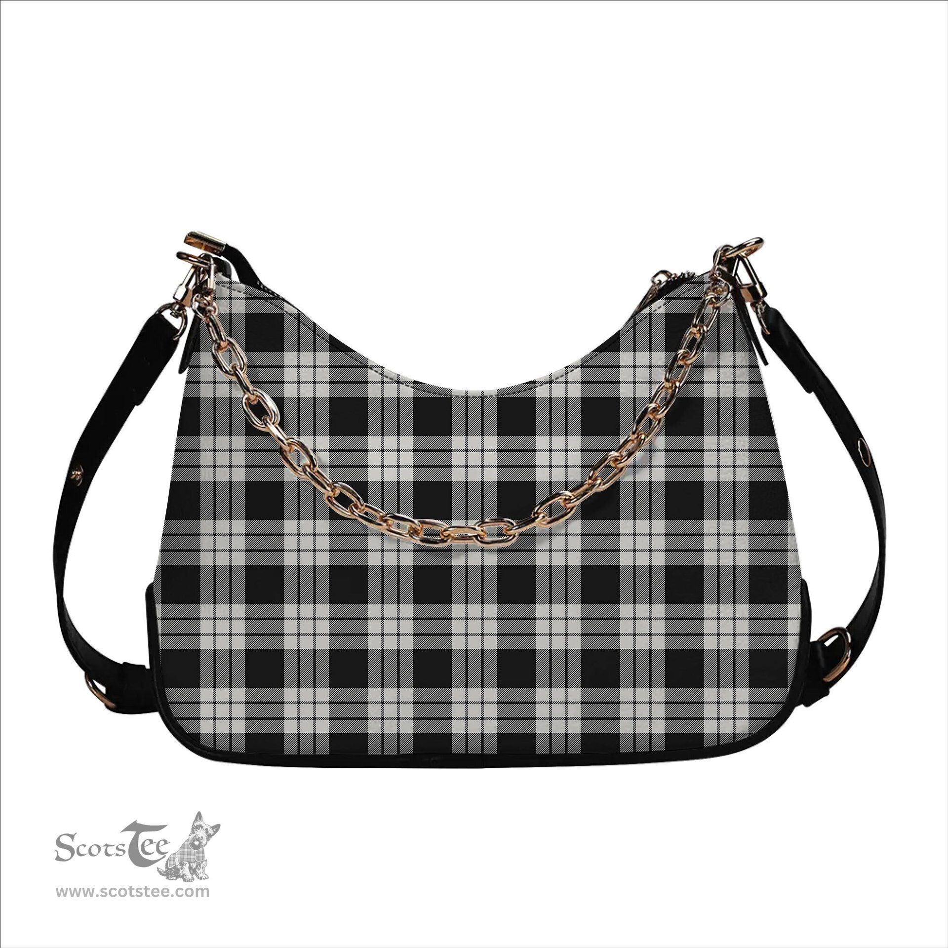 ScotsTee Shop Scottish McFarland Black White Tartan Handbag Women's Shoulder Bag With Chain