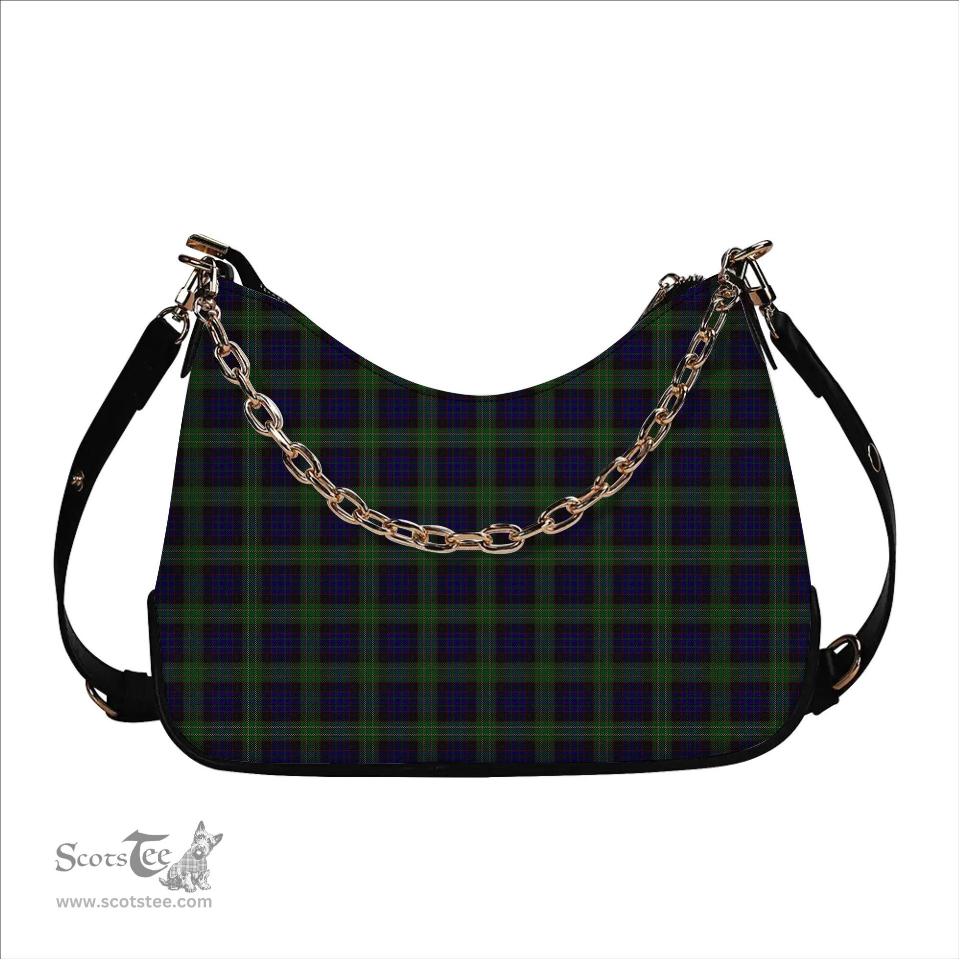 ScotsTee Shop Scottish Nicolson Green Hunting Tartan Handbag Women's Shoulder Bag With Chain
