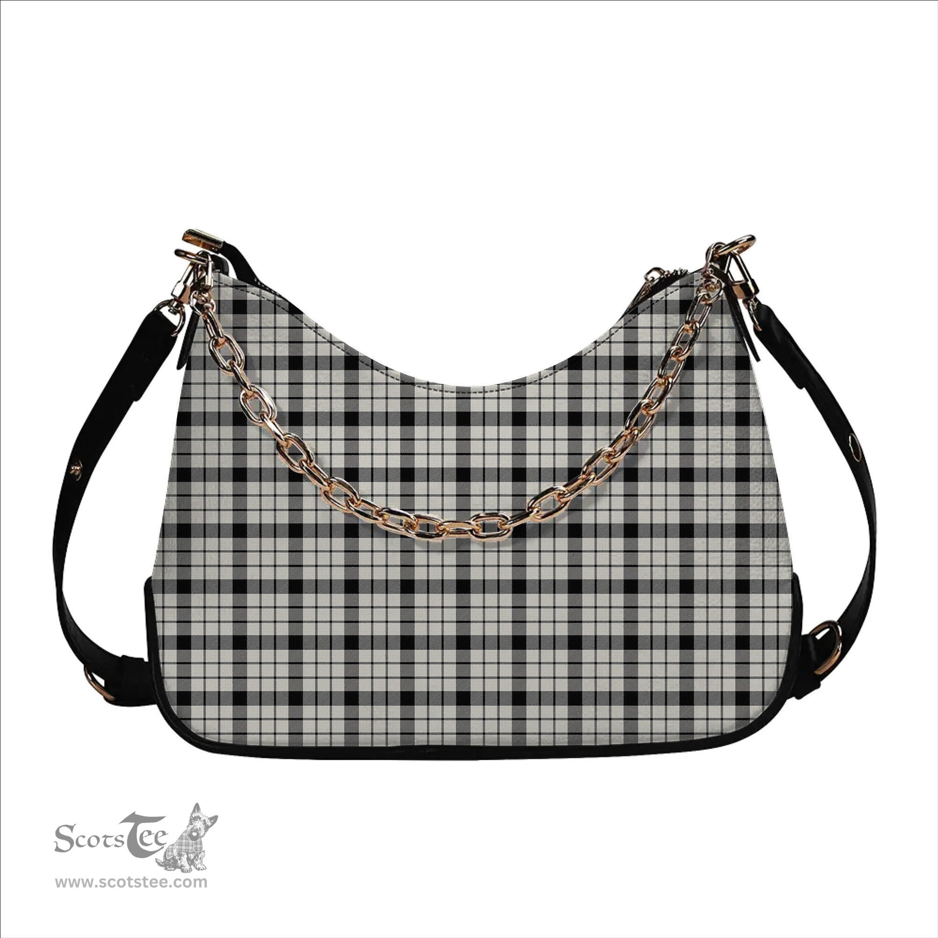 ScotsTee Shop Scottish MacFarlane Black White Modern Tartan Handbag Women's Shoulder Bag With Chain