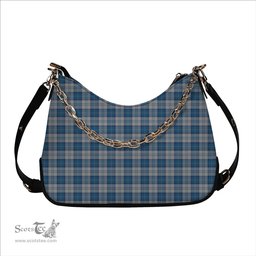 ScotsTee Shop Scottish Menzies Dress Blue and White Tartan Handbag Women's Shoulder Bag With Chain