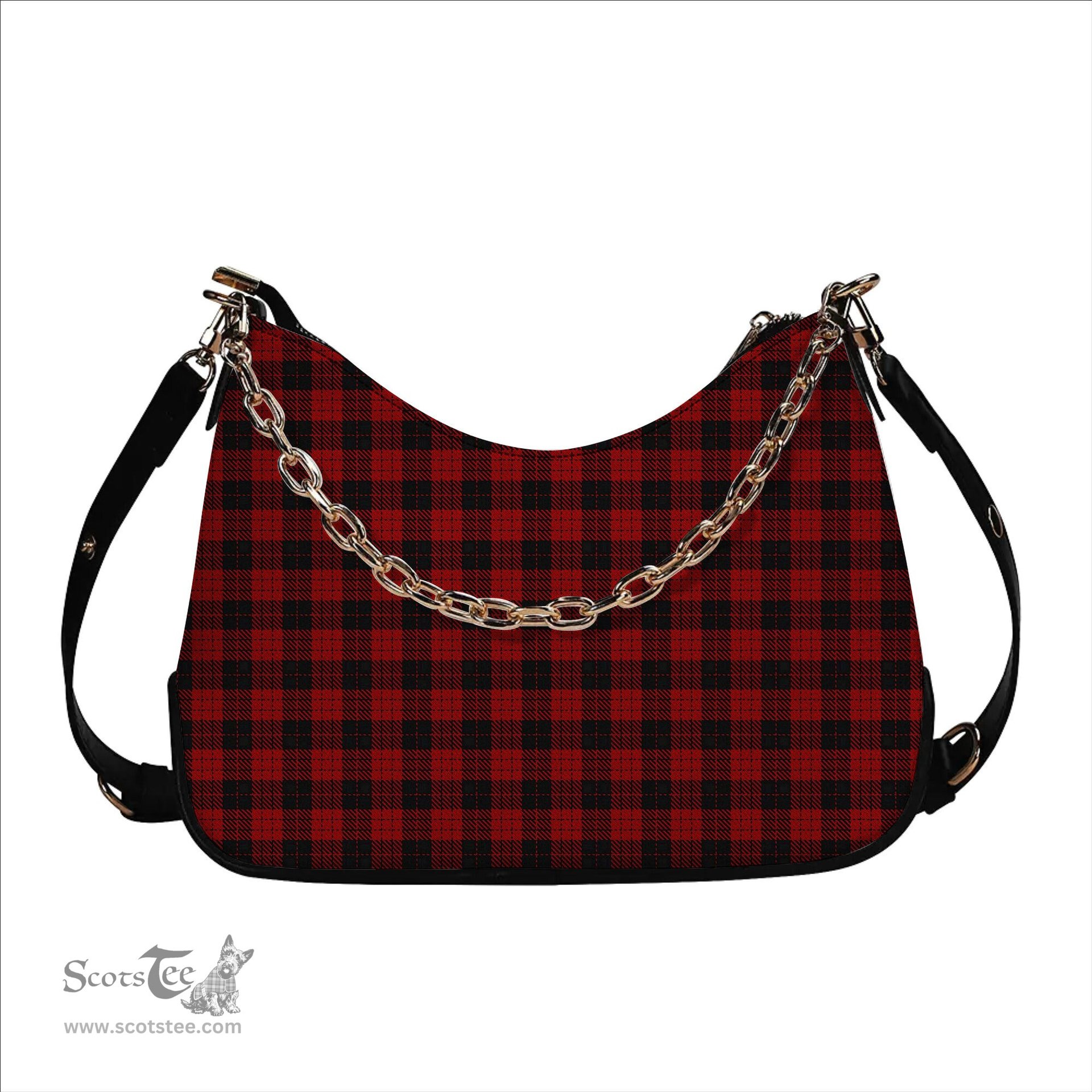ScotsTee Shop Scottish MacLeod Black and Red Tartan Handbag Women's Shoulder Bag With Chain