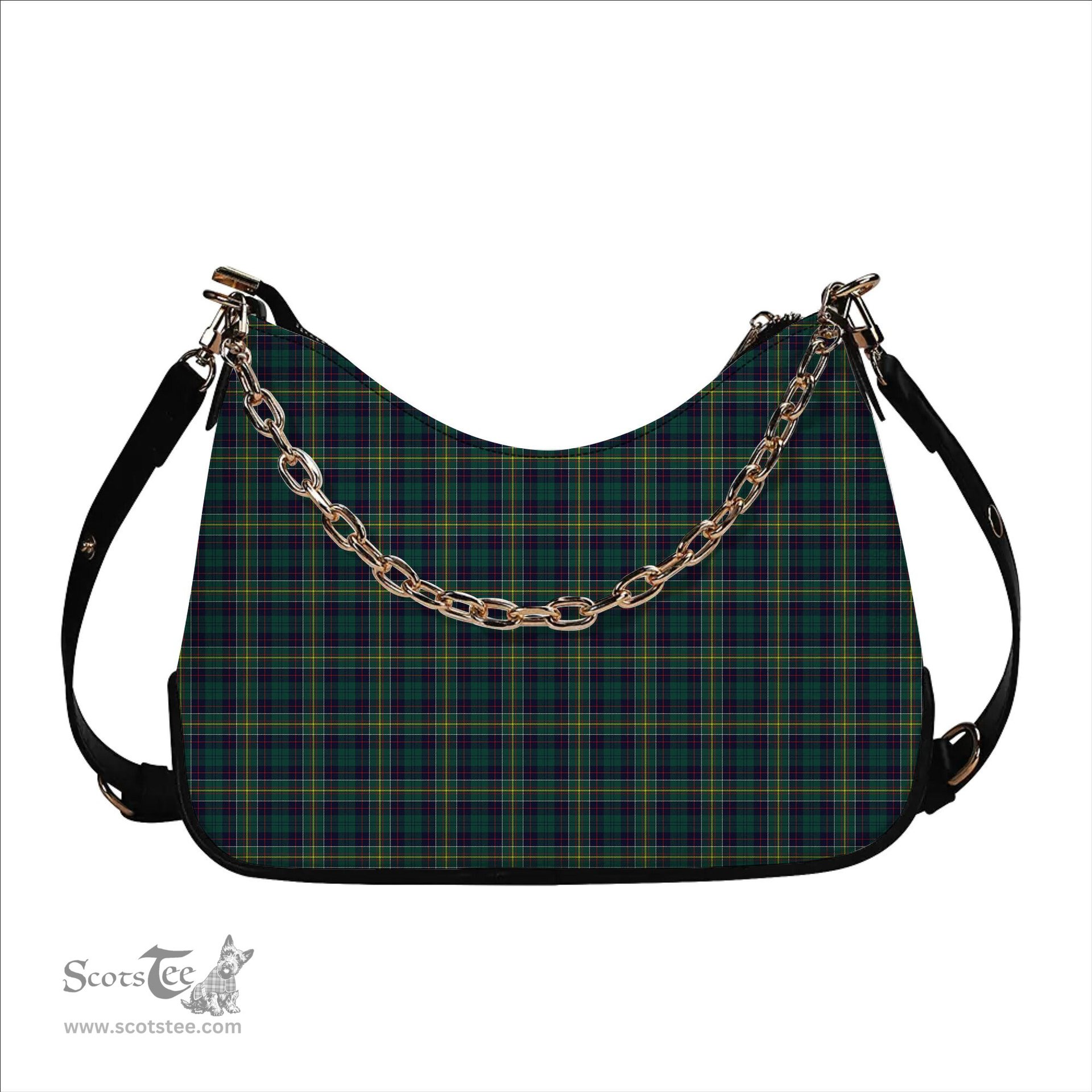 ScotsTee Shop Scottish Hunter of Hunterston Modern Tartan Handbag Women's Shoulder Bag With Chain