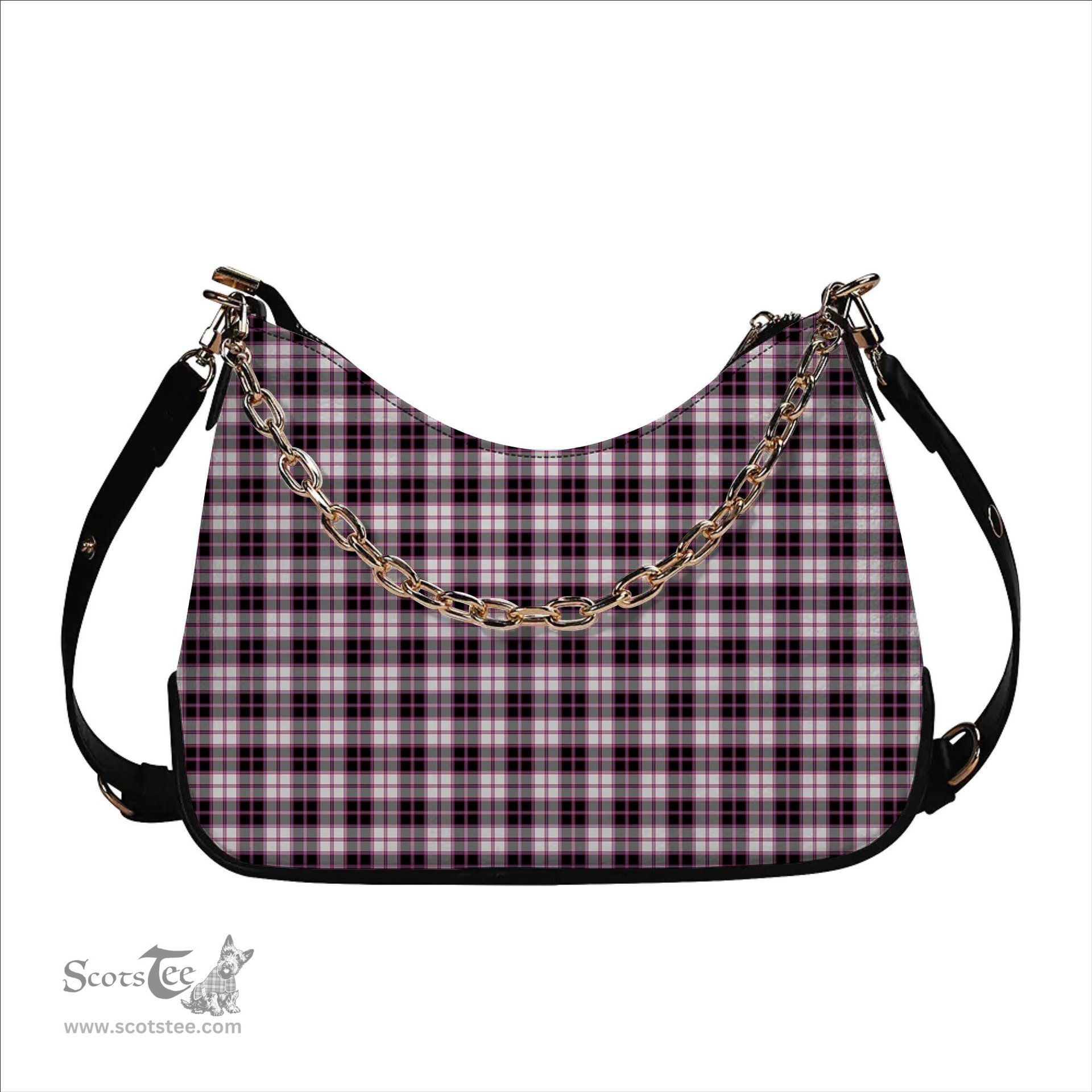ScotsTee Shop Scottish MacPherson Hunting Modern Tartan Handbag Women's Shoulder Bag With Chain