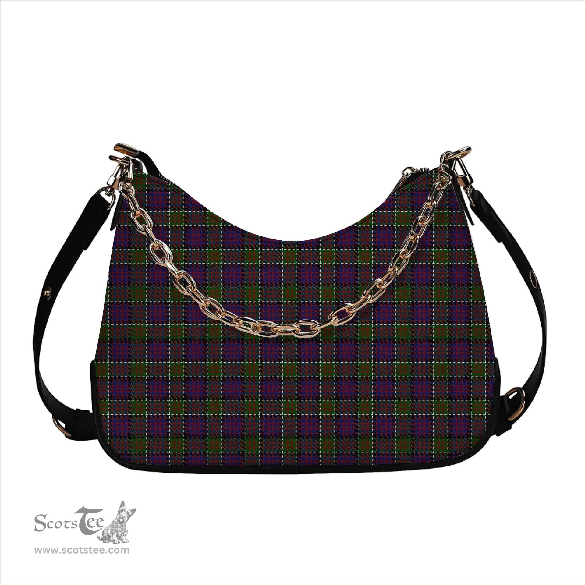 ScotsTee Shop Scottish MacDonald of Clan Ranald Modern Tartan Handbag Women's Shoulder Bag With Chain