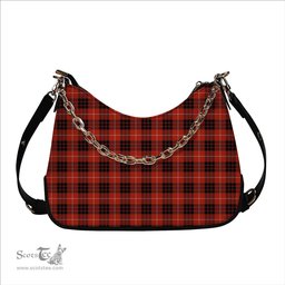 ScotsTee Shop Scottish Munro Black and Red Ancient Tartan Handbag Women's Shoulder Bag With Chain