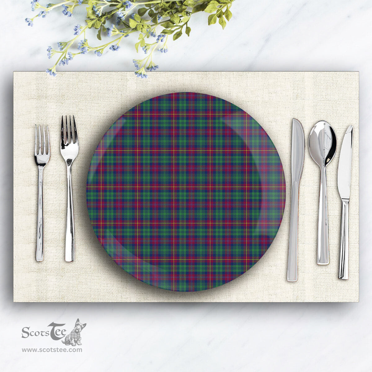ScotsTee Shop Scottish Cairns of Finavon Modern Ceramic Tartan Plate