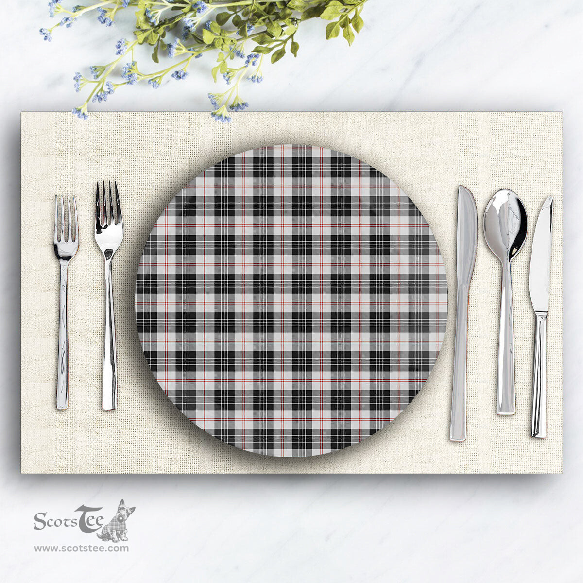 ScotsTee Shop Scottish MacPherson of Cluny Black and White Ceramic Tartan Plate