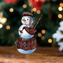 ScotsTee Shop Scottish Ainslie Modern Clan Crest Tartan Ornament Snowman Bagpipe Personalized