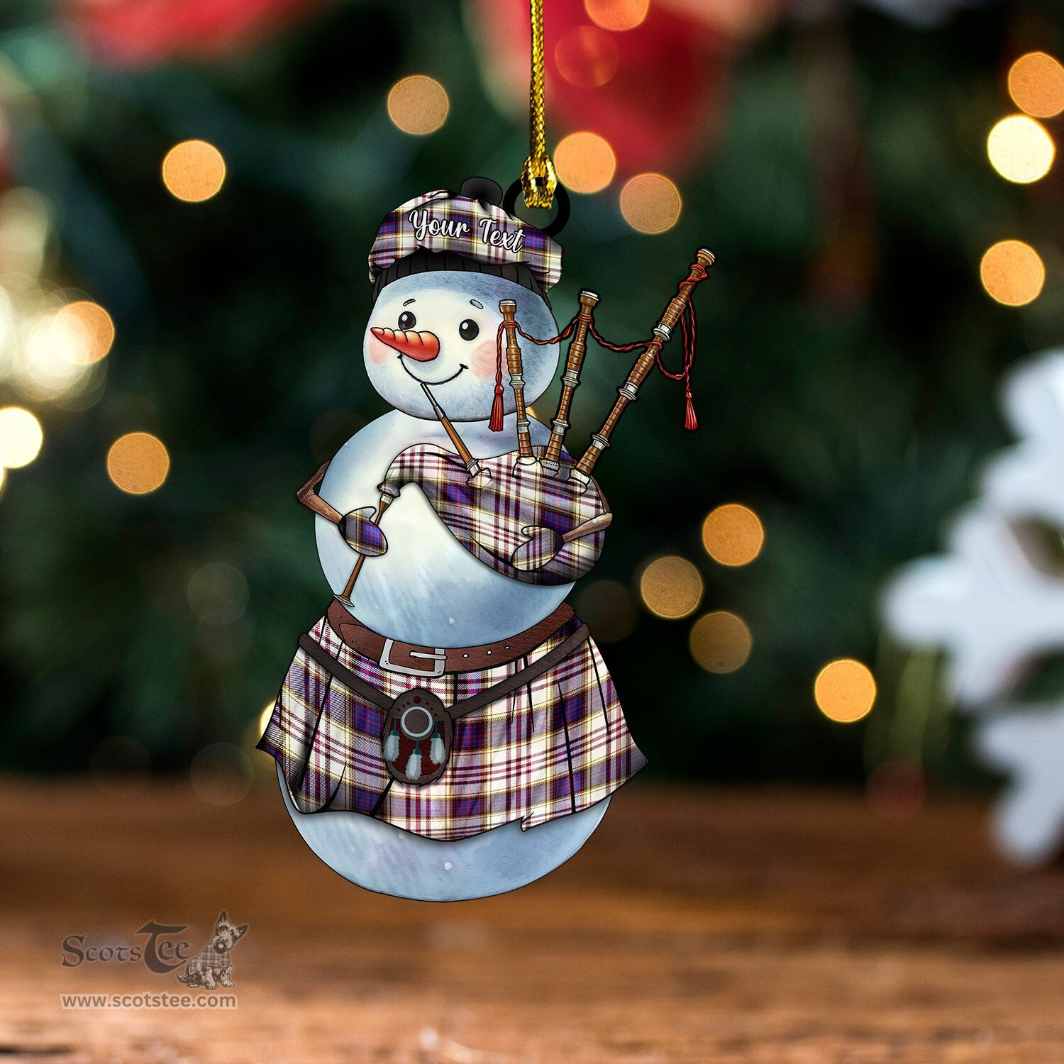 ScotsTee Shop Scottish Anderson Arisaid Modern Tartan Ornament Snowman Bagpipe Personalized