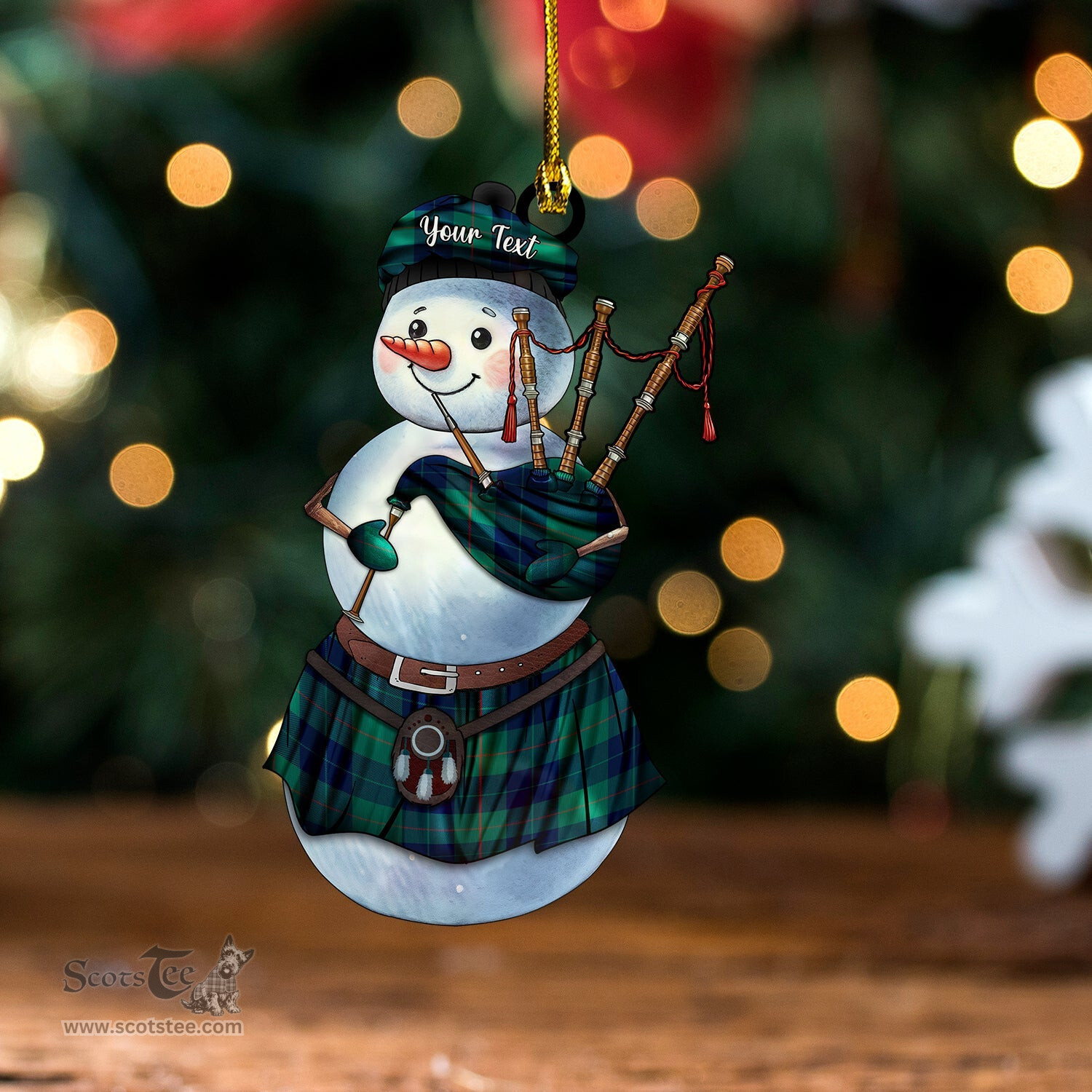 ScotsTee Shop Scottish Barclay Hunting Modern Tartan Ornament Snowman Bagpipe Personalized