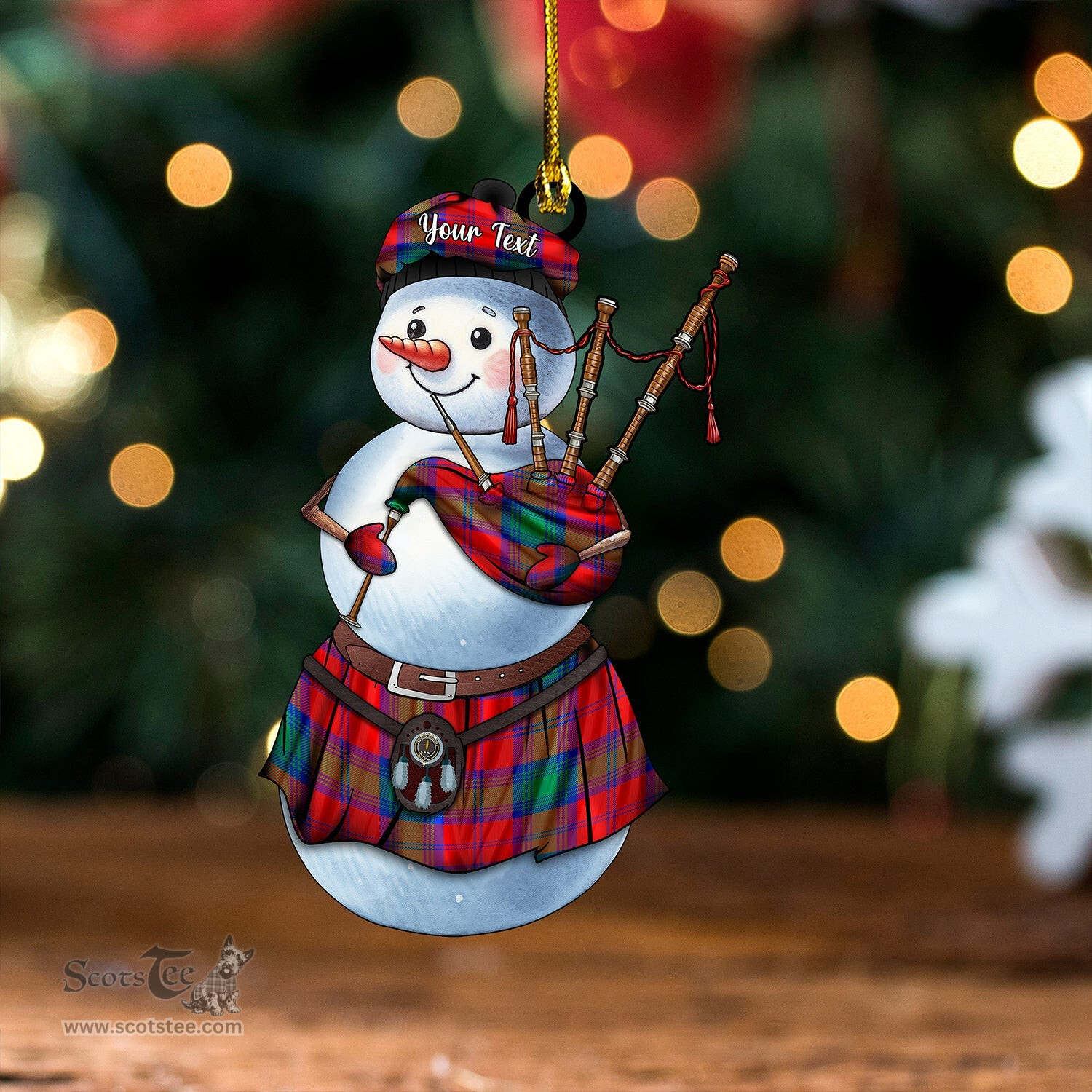 ScotsTee Shop Scottish Auchinleck Clan Crest Tartan Ornament Snowman Bagpipe Personalized